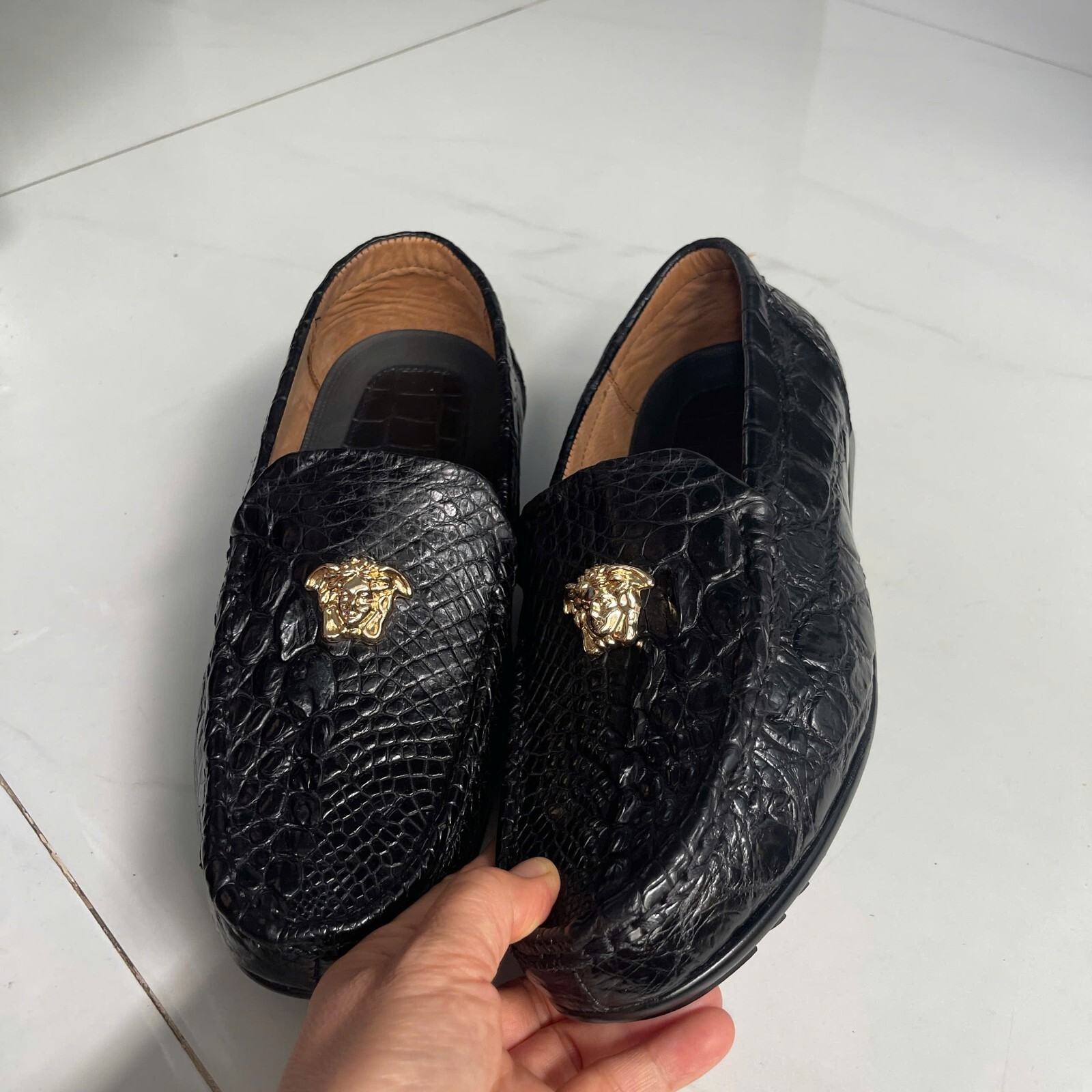 US 13 BLACK 100% Genuine,Real EXOTIC Leather Skin Men’s Shoes- Handmade