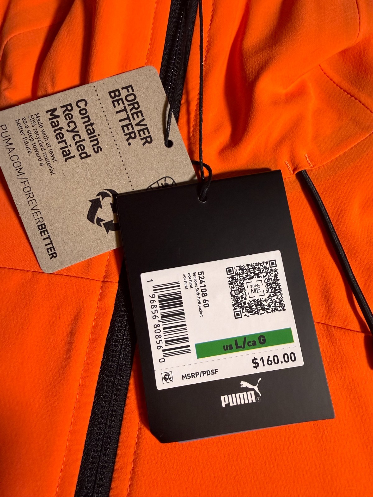 PUMA Seasons Softshell Running Jacket $160 Hot Heat Orange 524108 Men’s LARGE L