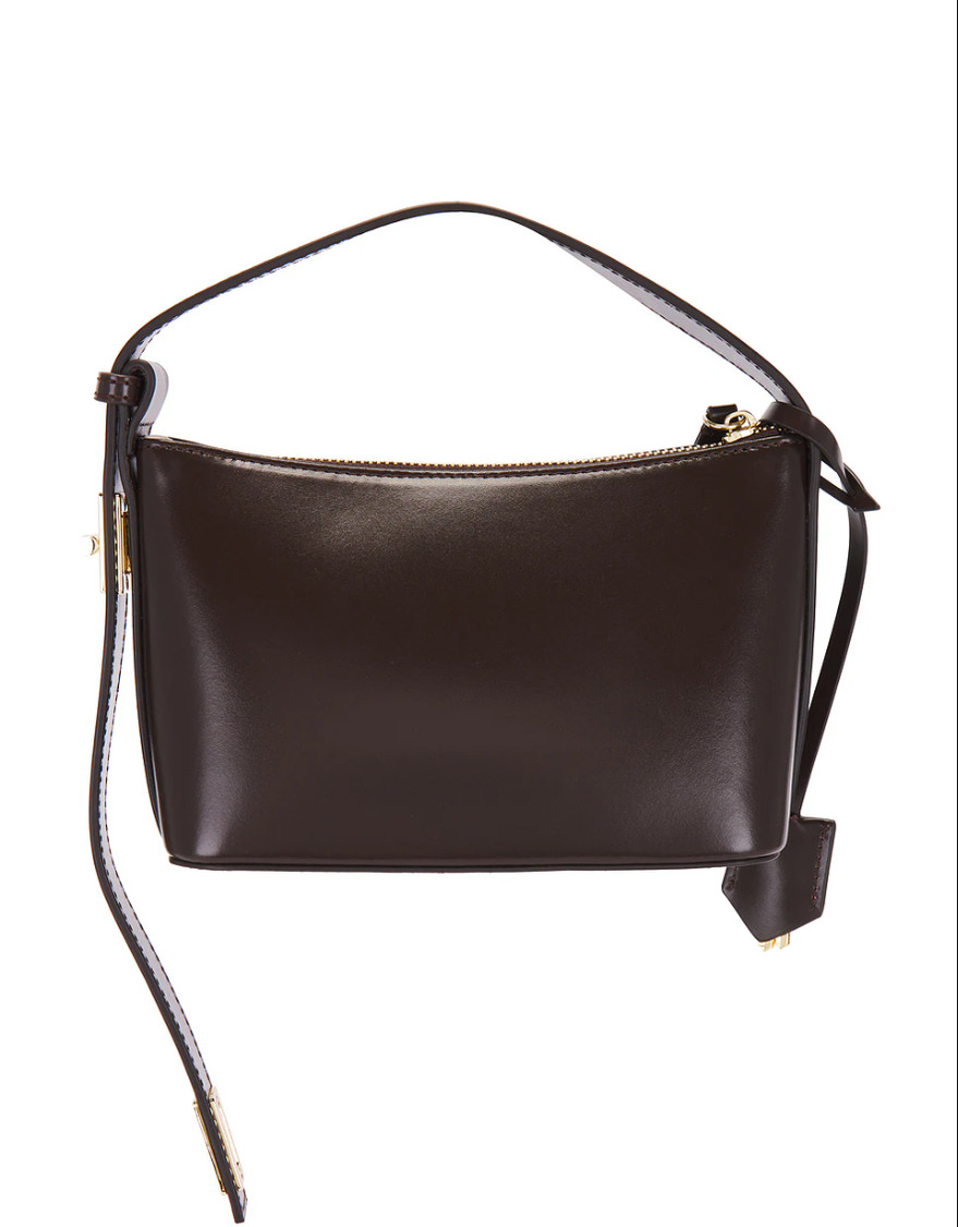 VERAFIED Mini Hobo Bag Leather Chocolate Gold Top Handle
