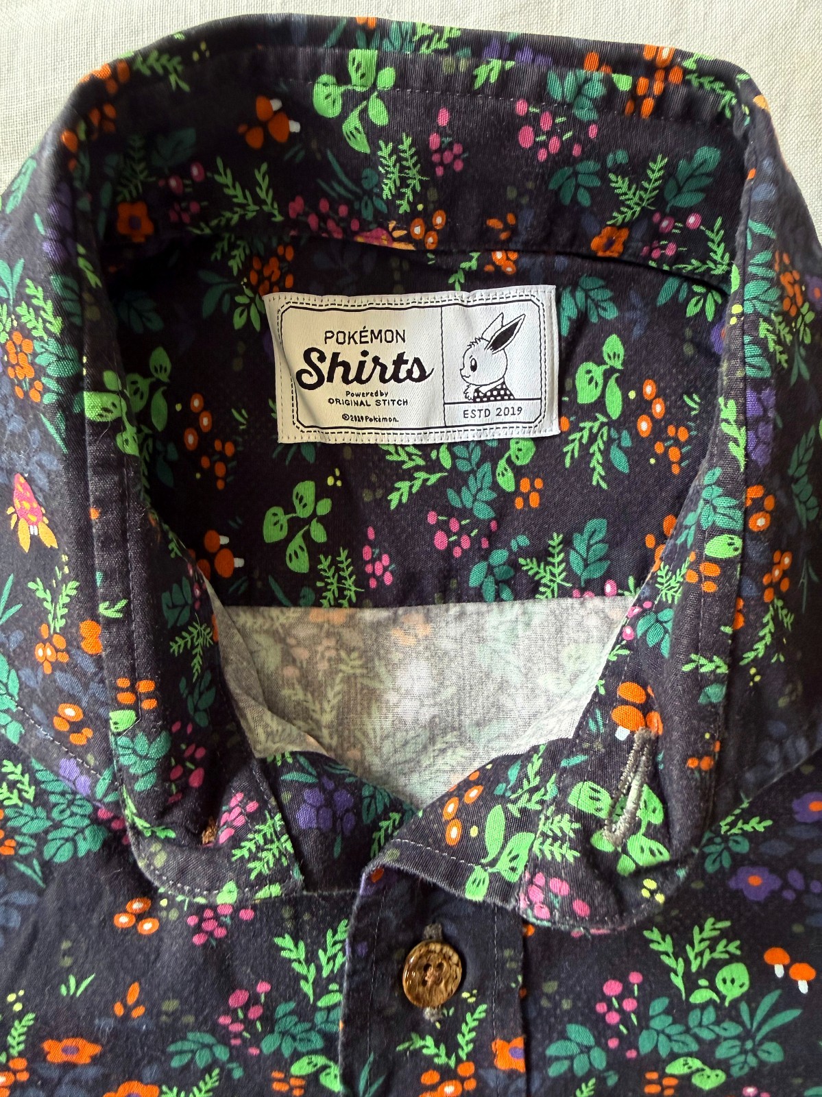 Pokemon Shirts Original Stitch Long Sleeve Button Up Parasect Venusaur Navy Blue