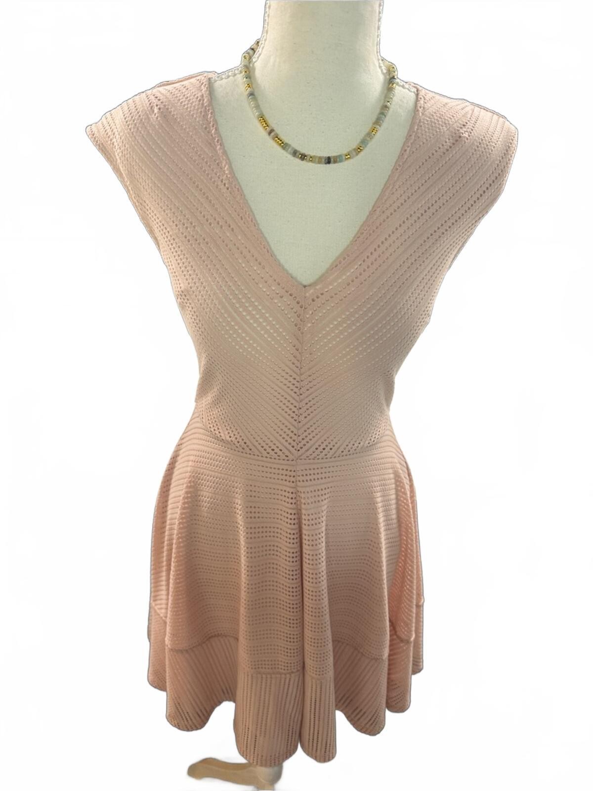 Bar III Summer Fit & Flare V Neck Peach Knit Dress Size Small