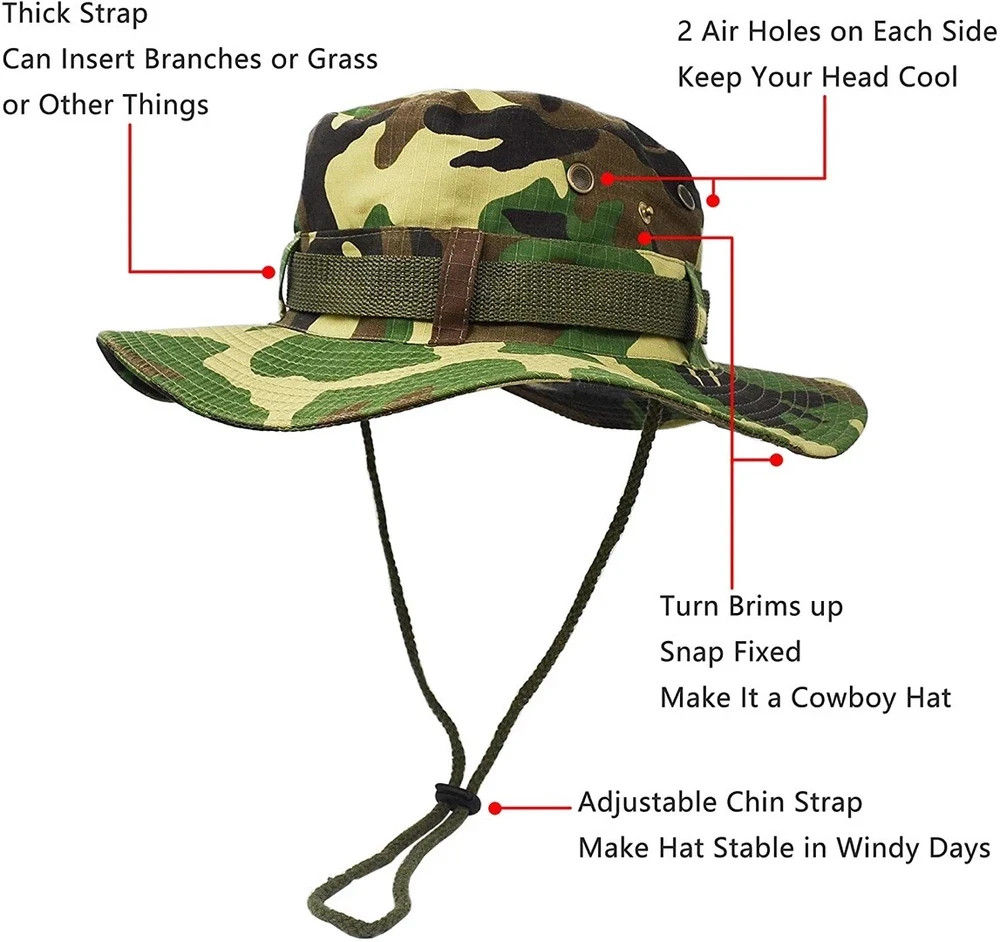 Tactical Boonie Hat Bucket Cap Military Camo Wide Brim Sun Bush Booney Fishing