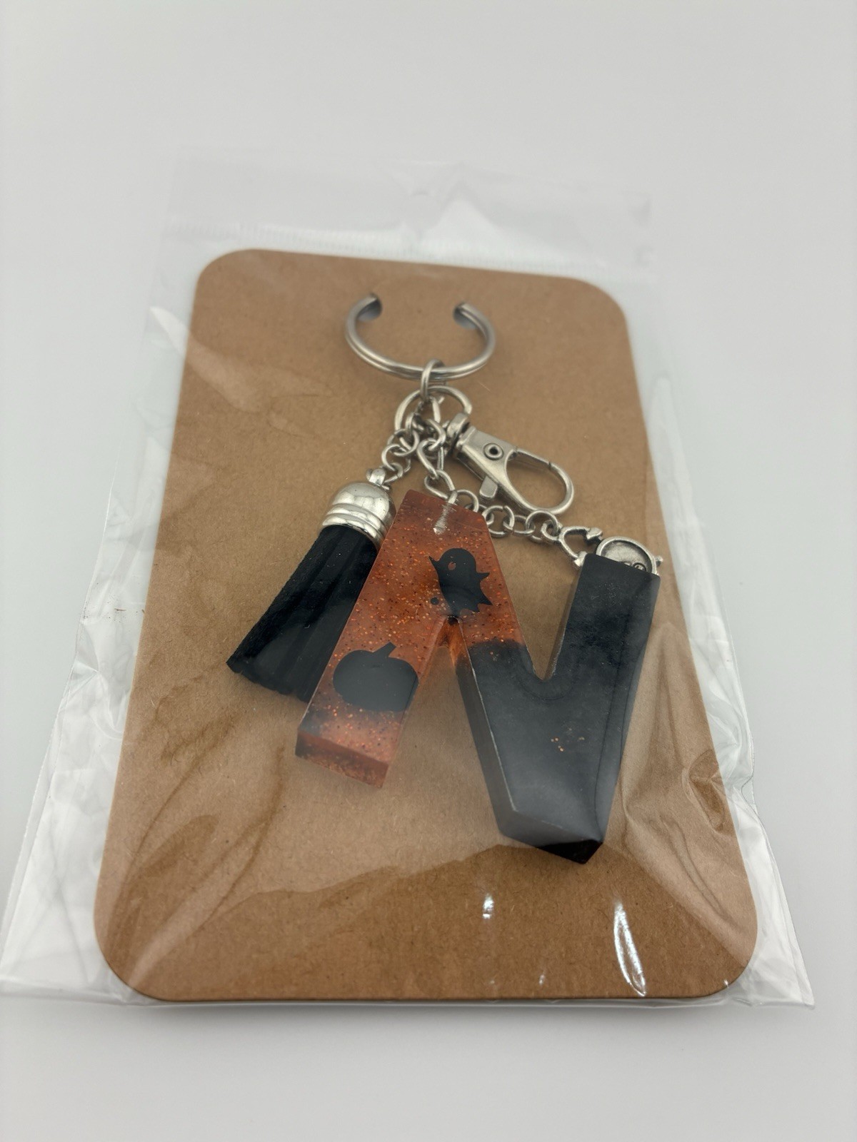 Handmade Halloween Letter N Resin Keychain Ghost Pumpkin Clock Tassel New