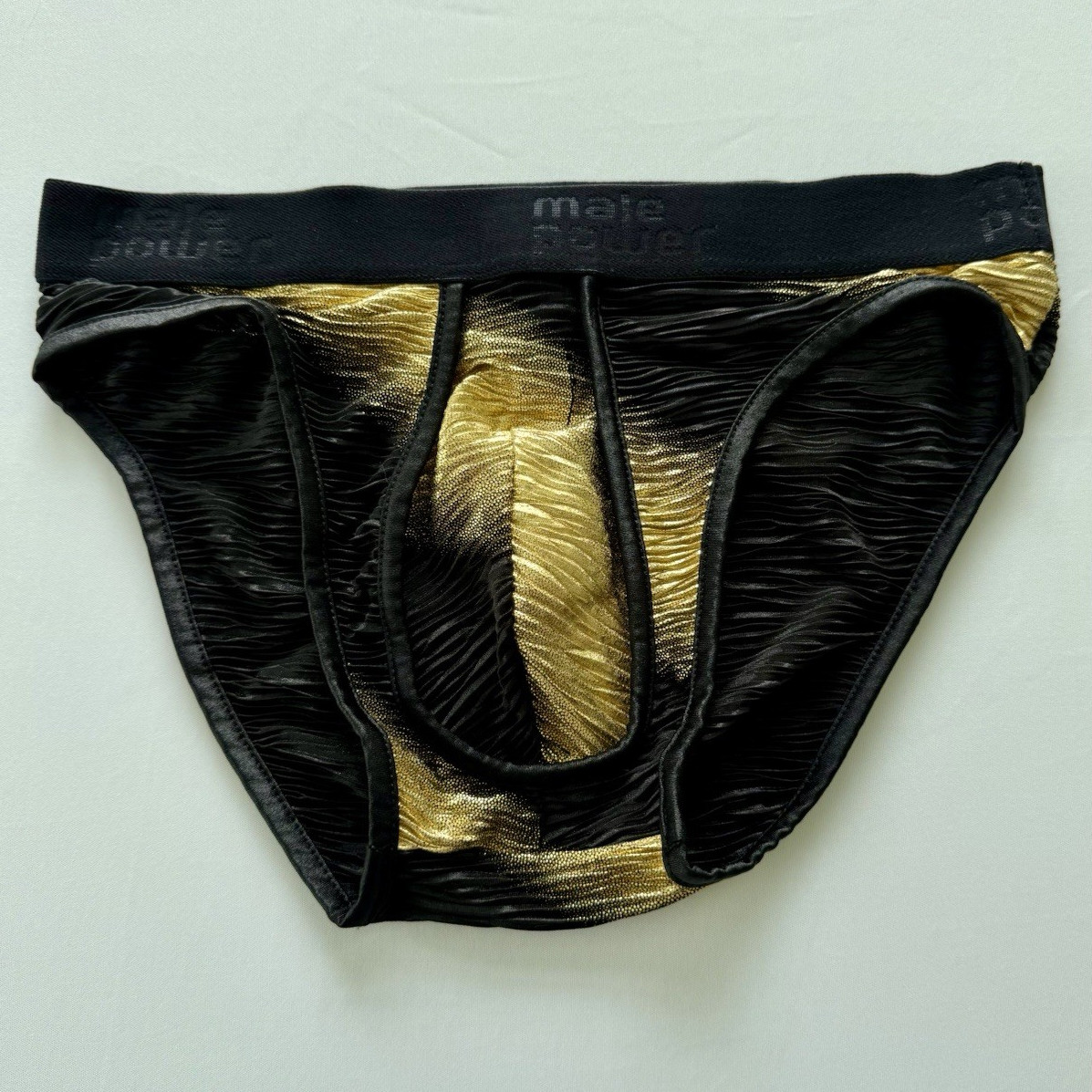 Male Power Black/Gold Mesh Pouch Briefs Underwear, Stretch, Size S (28-30)