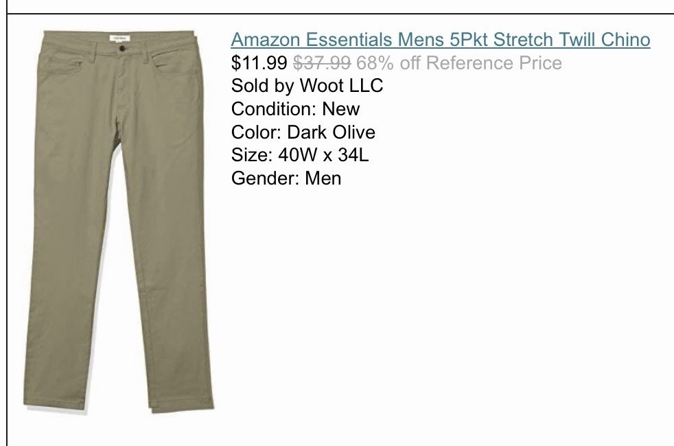 4 Pairs Of Amazon Basic Chino Pants Olive Green Size 40