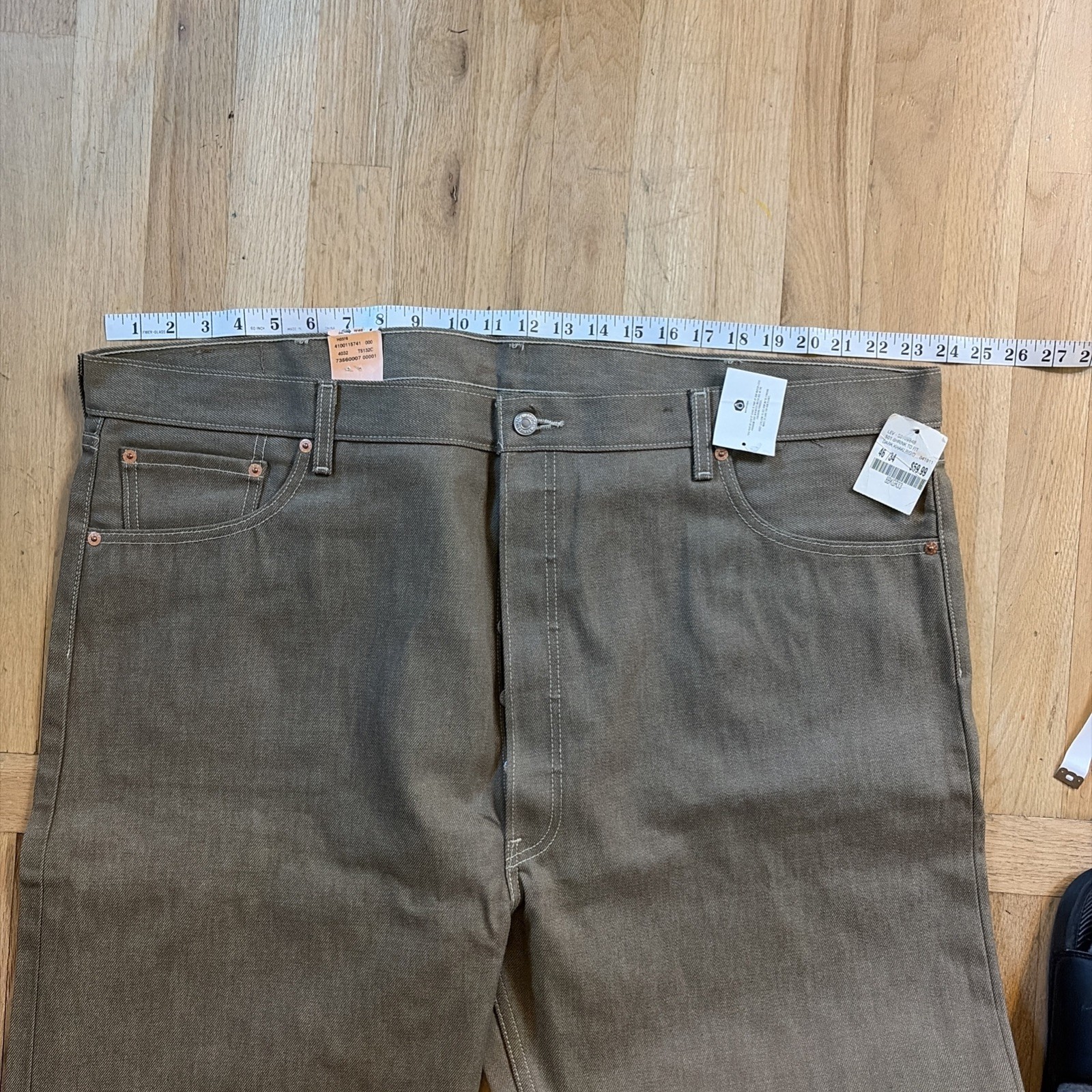 Levis 501 Shrink To Fit Button Fly Jeans Color Dark Khaki Rigid 46×34