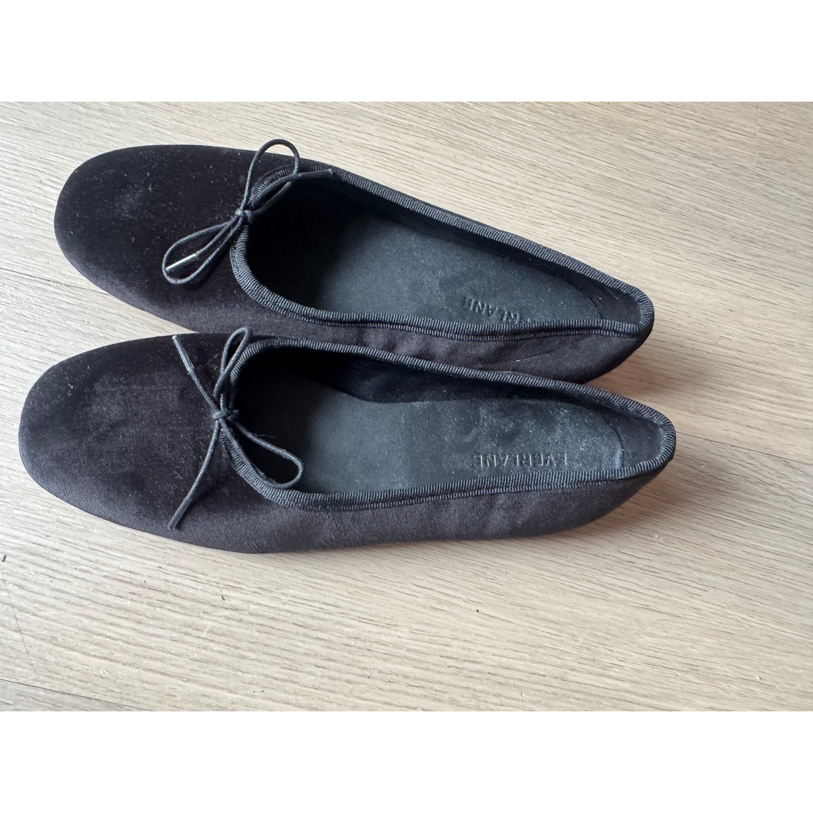Everlane The Day Ballet Flat Black Velvet Square Toe Bow Shoes 9