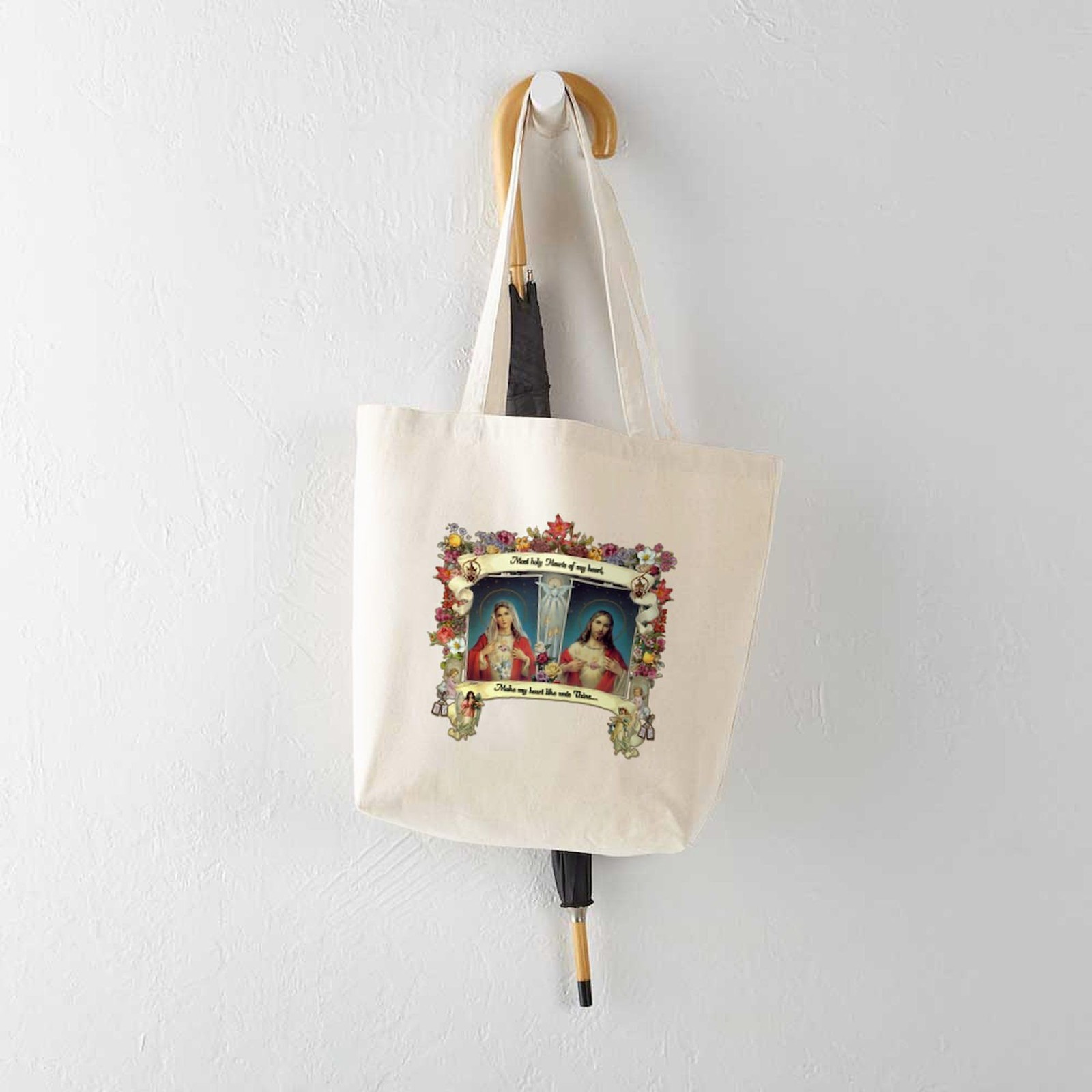 CafePress Sacred and Immaculate Hearts Tote Bag Reusable Medium, Khaki