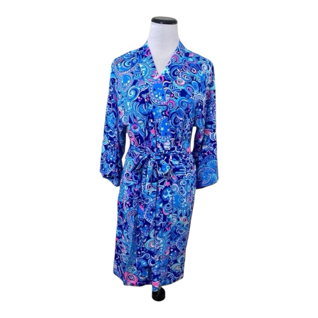 Lilly Pulitzer Lina Robe Sz S/M Lapis Lazulu Kosmic Kismet Jersey Knit