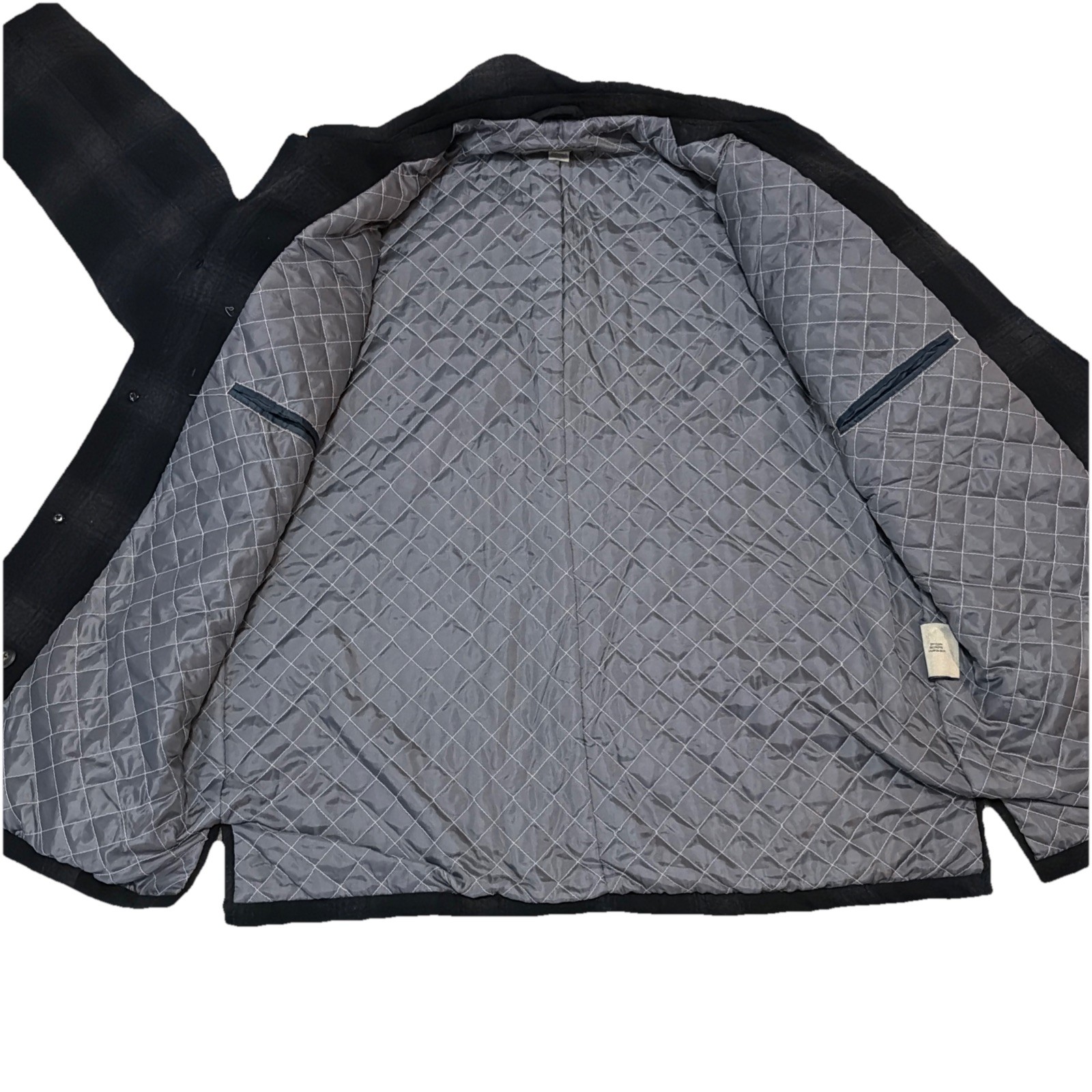 Vintage UTEX Wool Blend Shadow Plaid Jacket Shacket Quilted Black Gray 2XL