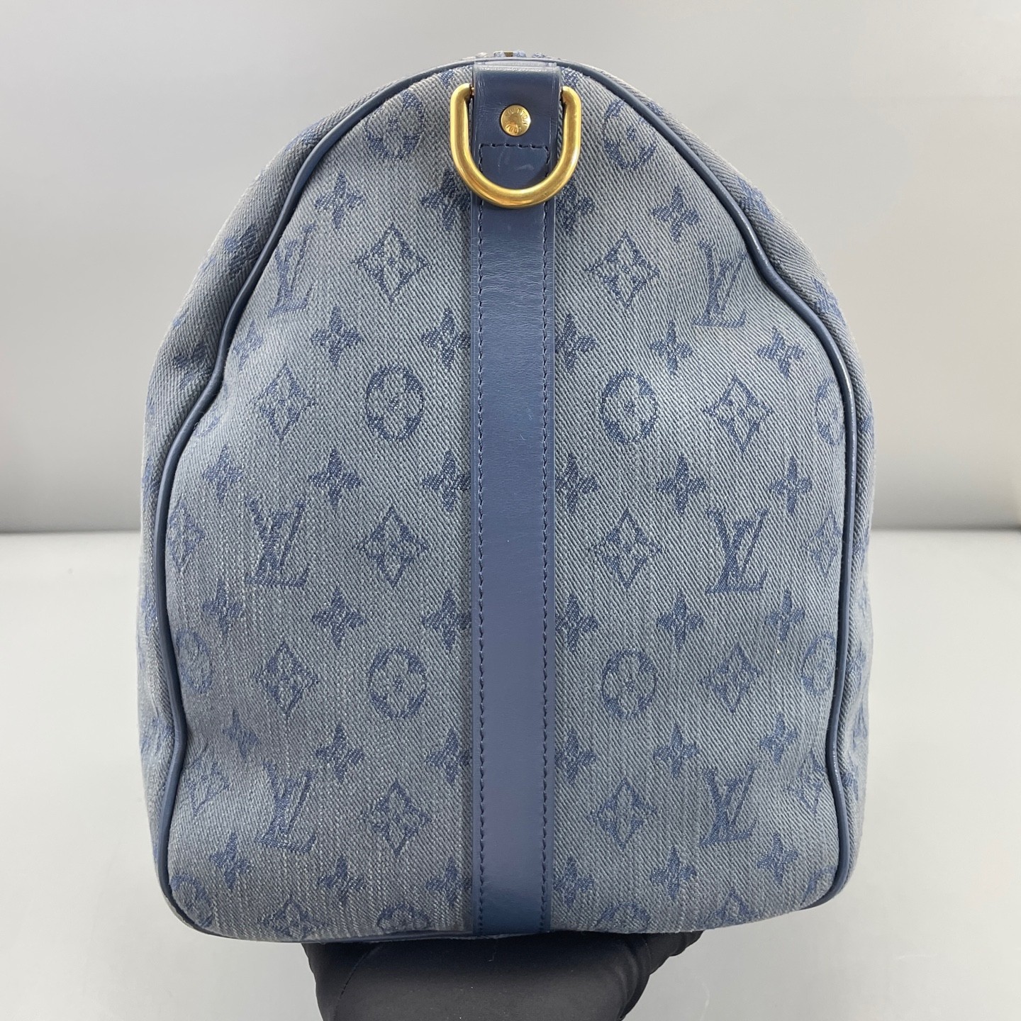 AUTH LOUIS VUITTON LV Keepall 50 Blue Denim Canvas Travel Duffle Bag.