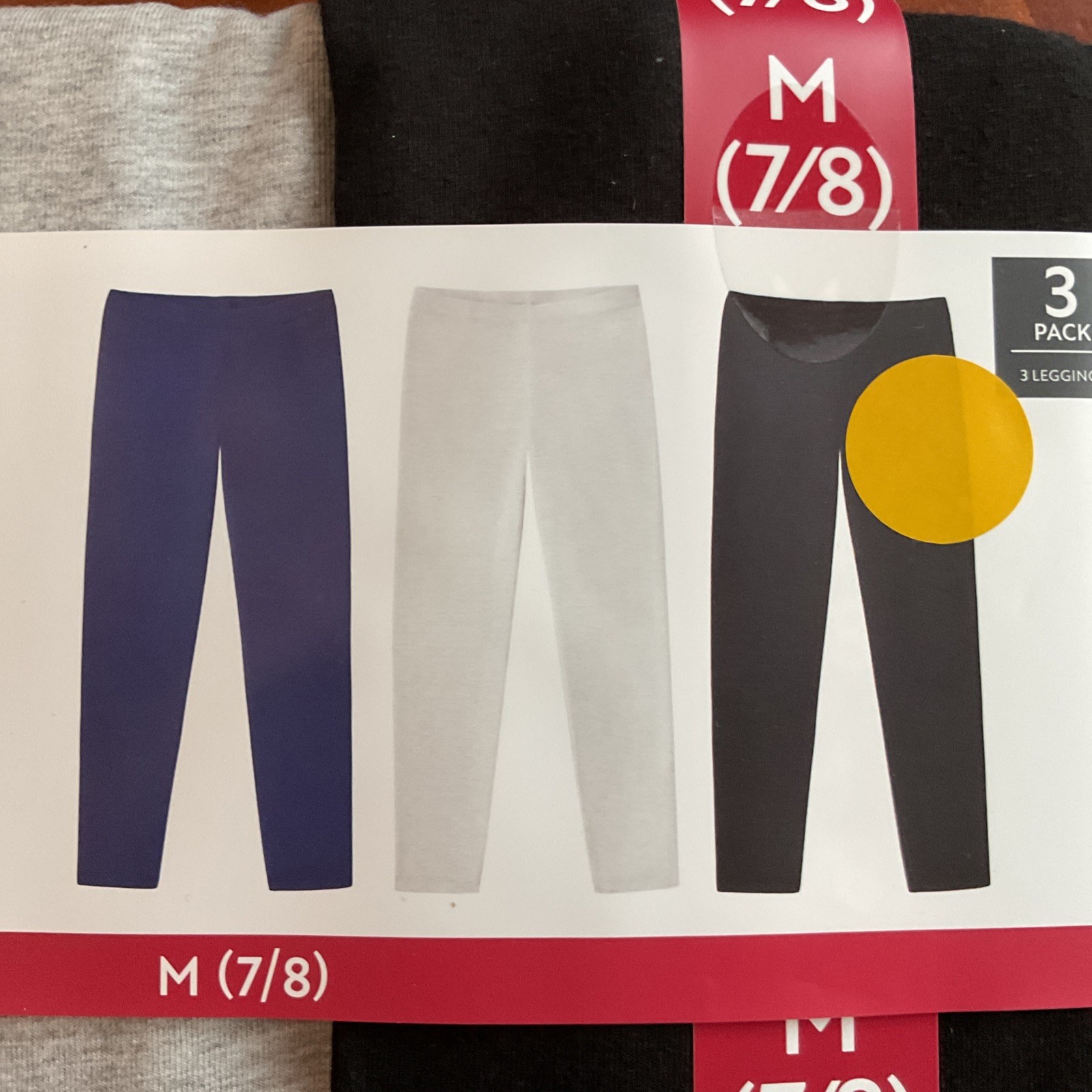 Members Mark Girls 3 Pack Leggings Multicolored( Navy,Gray,Black) Size 7/8