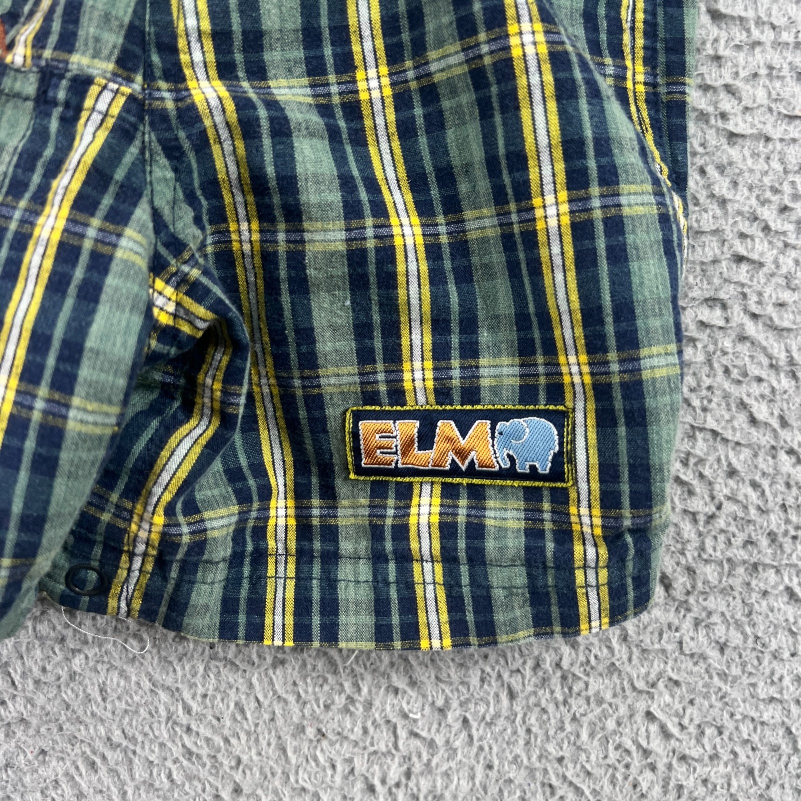 Sesame Street Safari Elmo Plaid Shortall Overalls Kids 24M Vtg Retro Green