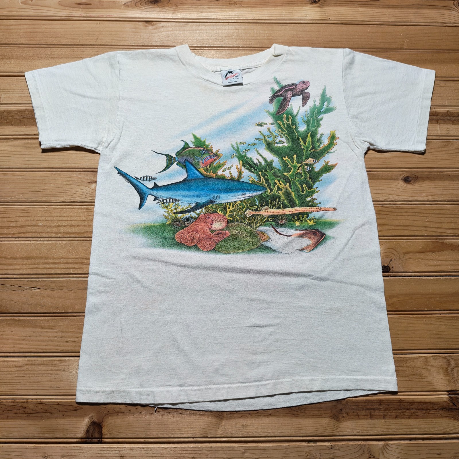 Vintage 1988 Ocean Sea Life Animals Coral Reef Nature Graphic T-Shirt USA Medium