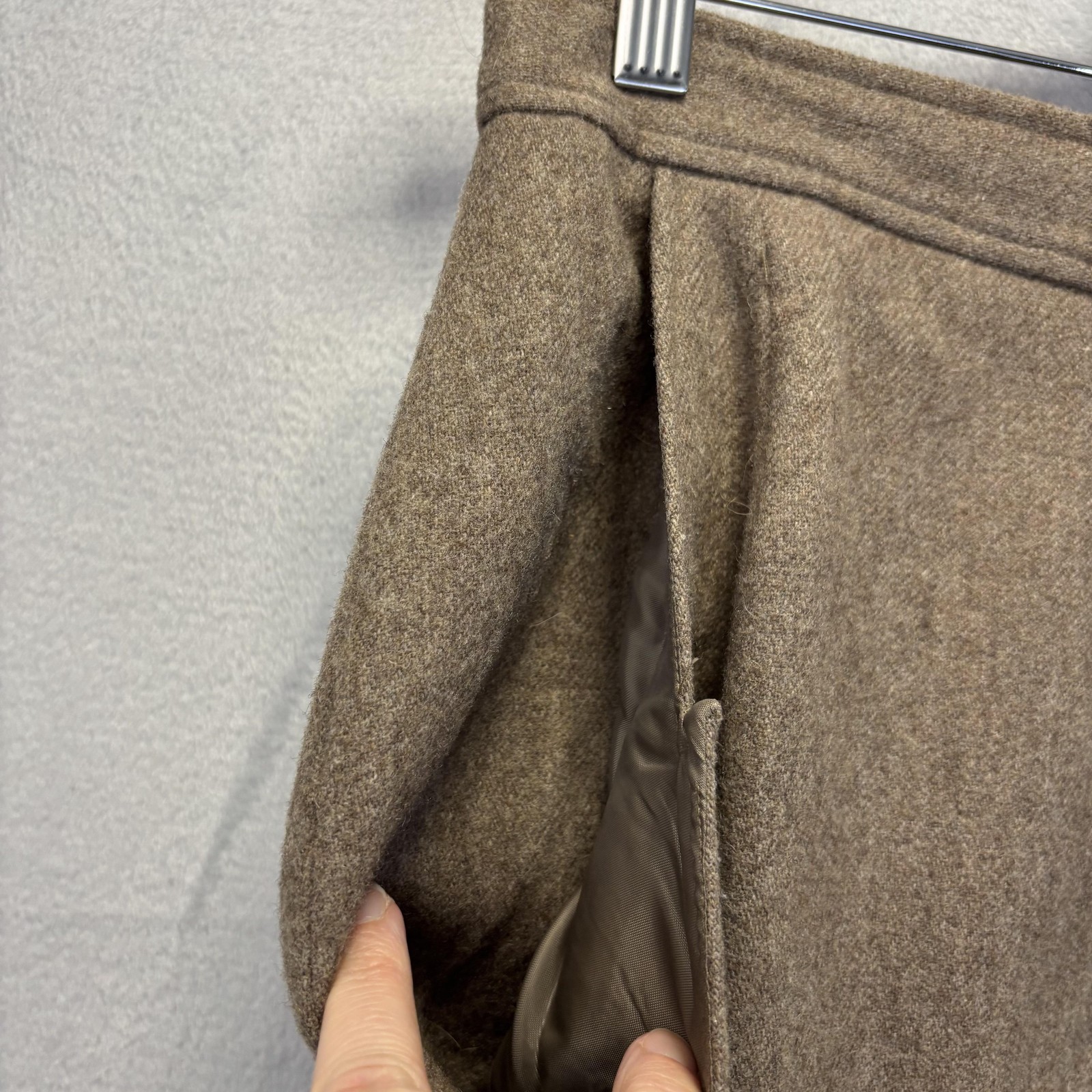 Vintage Tweed Wool Pleated A Line Skirt Medium 9 Brown Midi Slit Academia Office