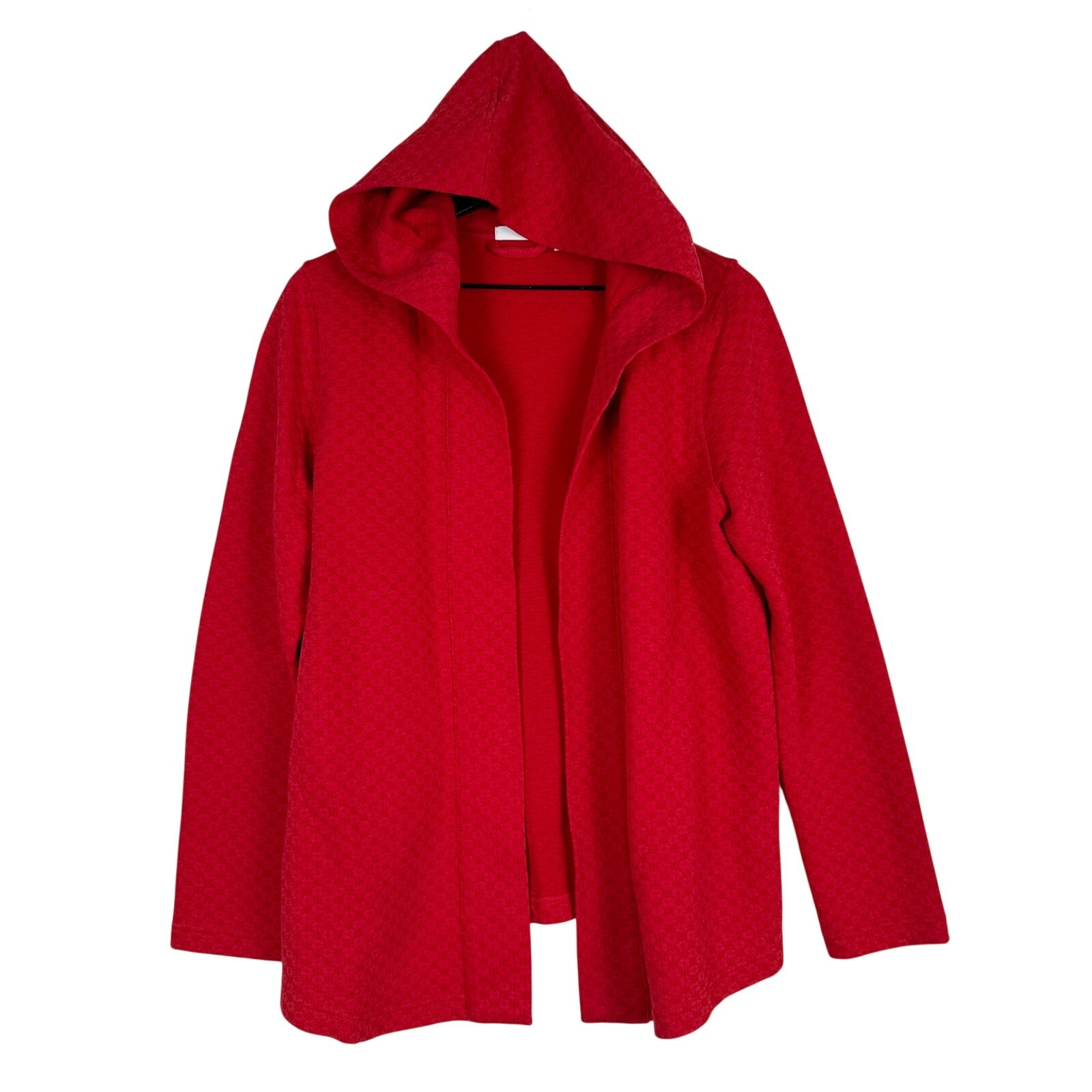 J.Jill Open Front Hooded Cardigan Textured Red Cotton – M