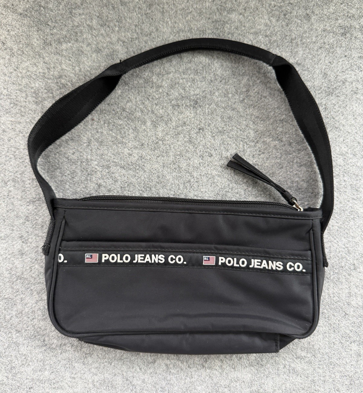 Polo Jeans Co. Ralph Lauren Black Logo Zip Small Shoulder Bag w/ Inner Pockets