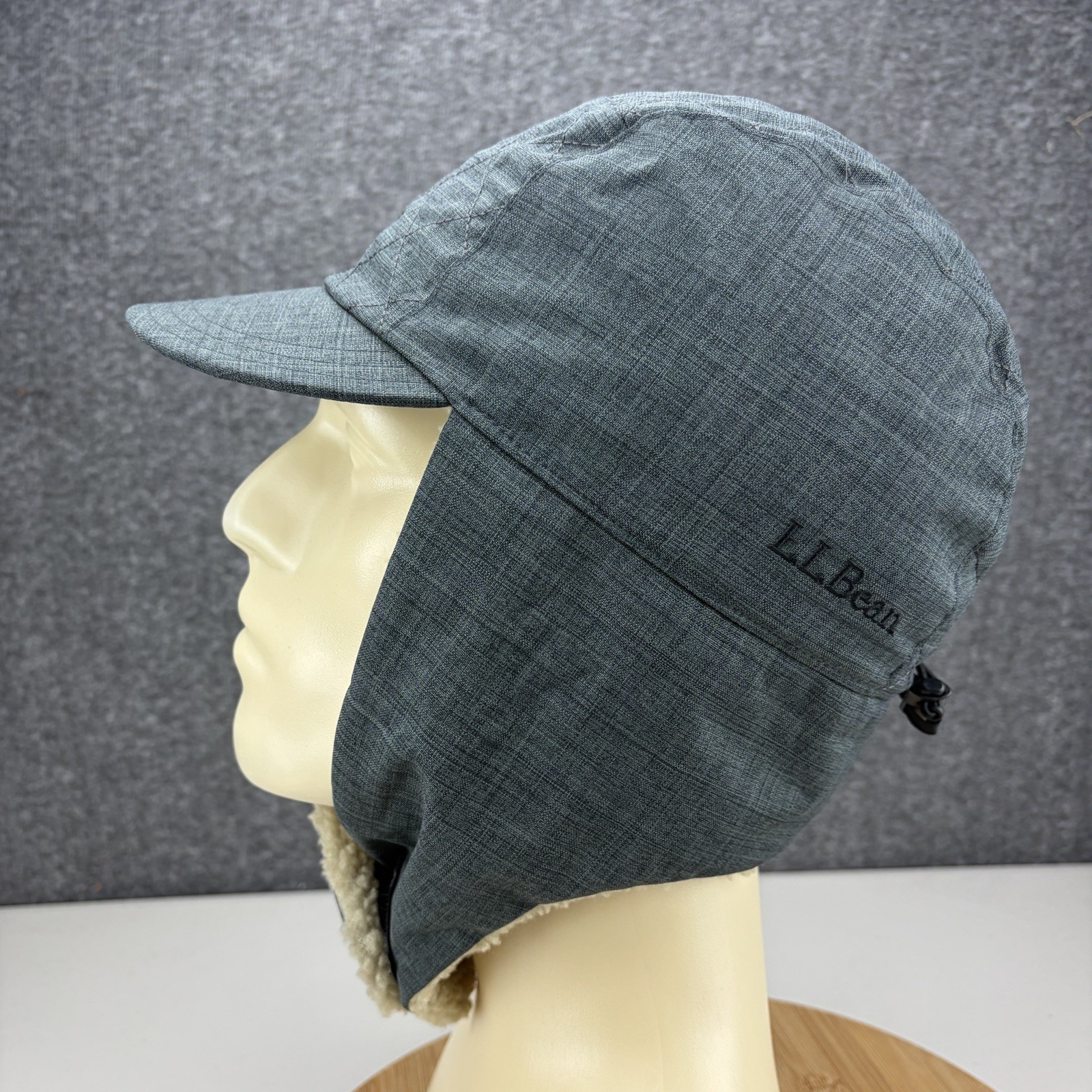 L.L. Bean Trapper Hat Cap Size S/M Gray Ear Flap Fleece Lined Quilted Goose Down