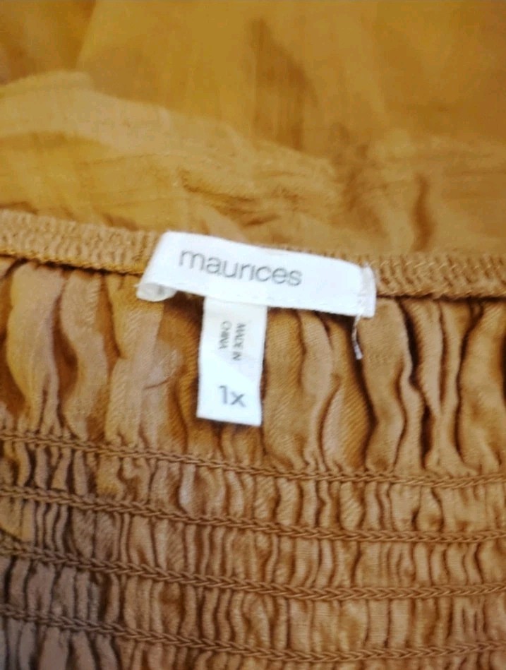 Maurices Boho Rust Eyelet Smocked Square Neck Puff Sleeve Peplum Blouse 1X
