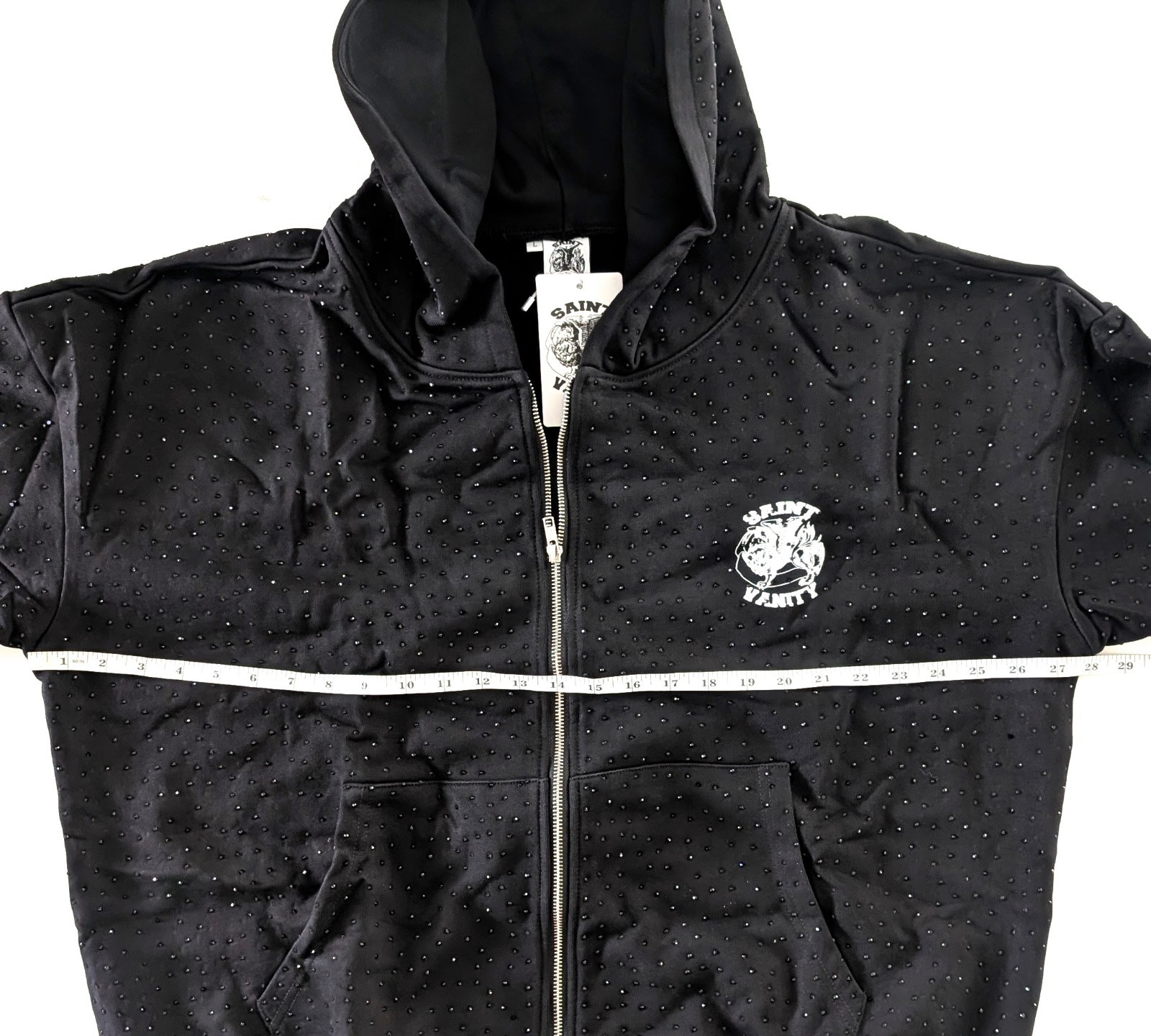 SAINT VANITY VVS Full Zip Hoodie Oreo Rhinestone Black Size L Printed Heavy 100