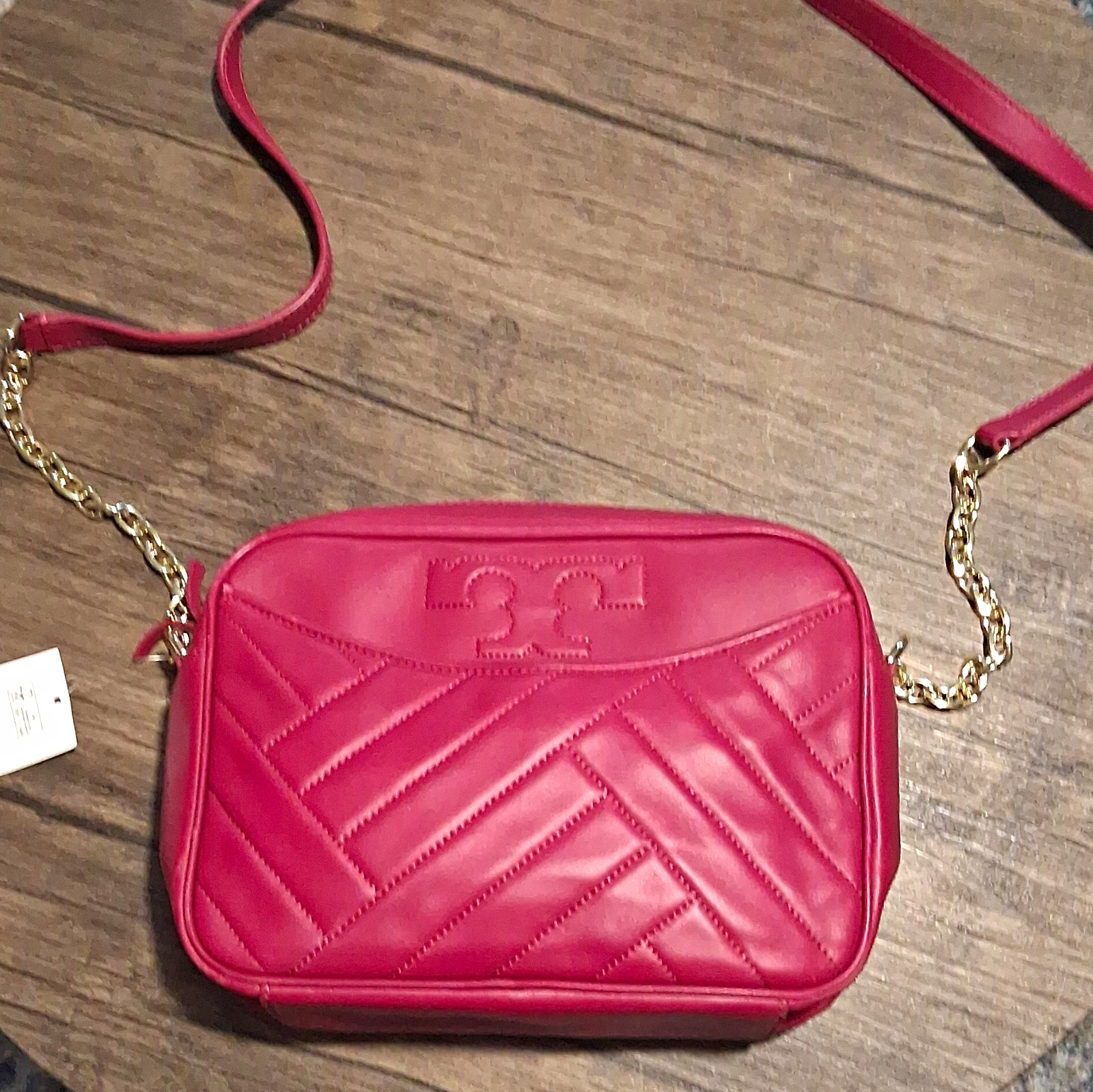 Tory Burch Pink Quilted Small Crossbody Bag Gold Chain Strap Zip Detachable