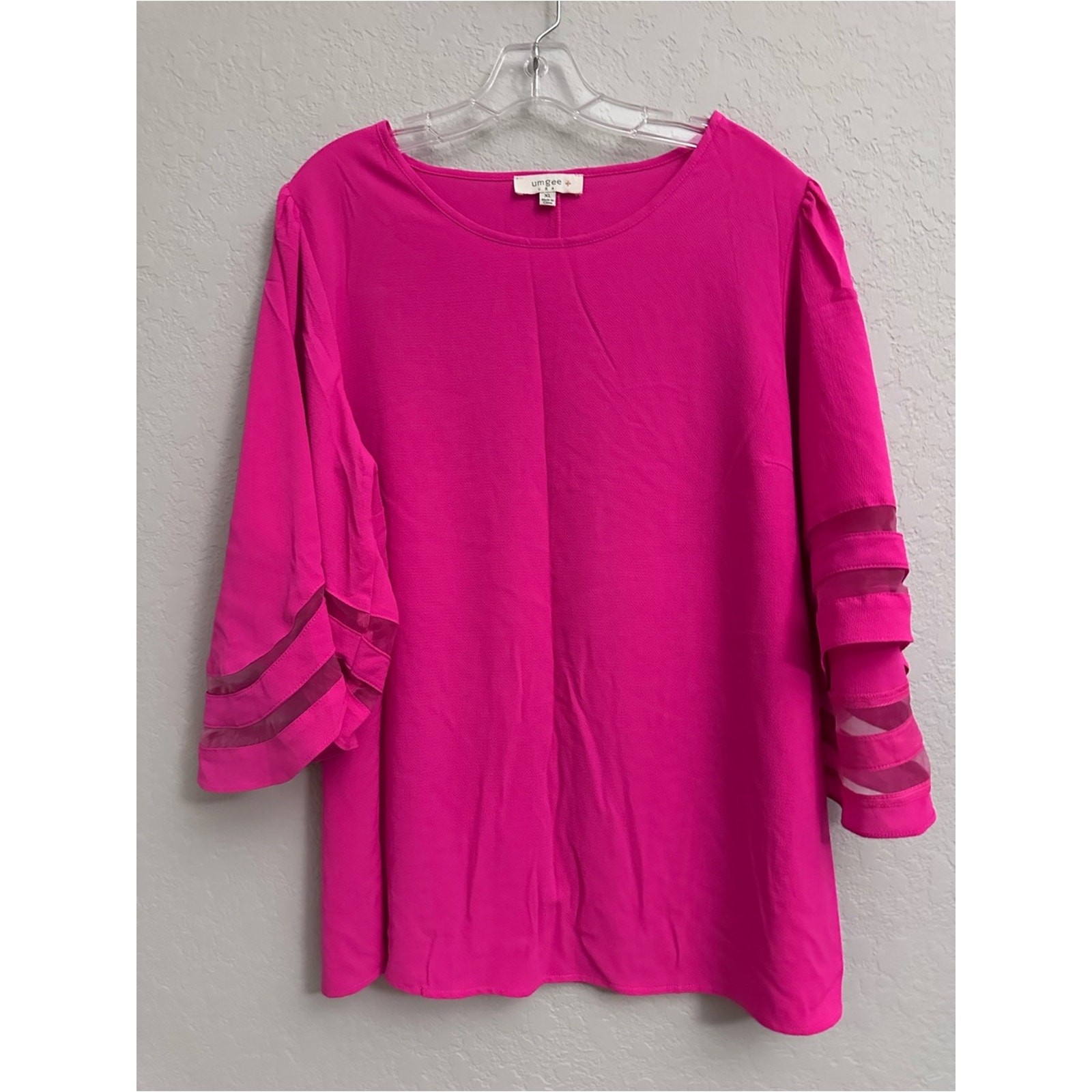 Umgee Womens XL Hot Pink 3/4 Bell Sleeve Blouse