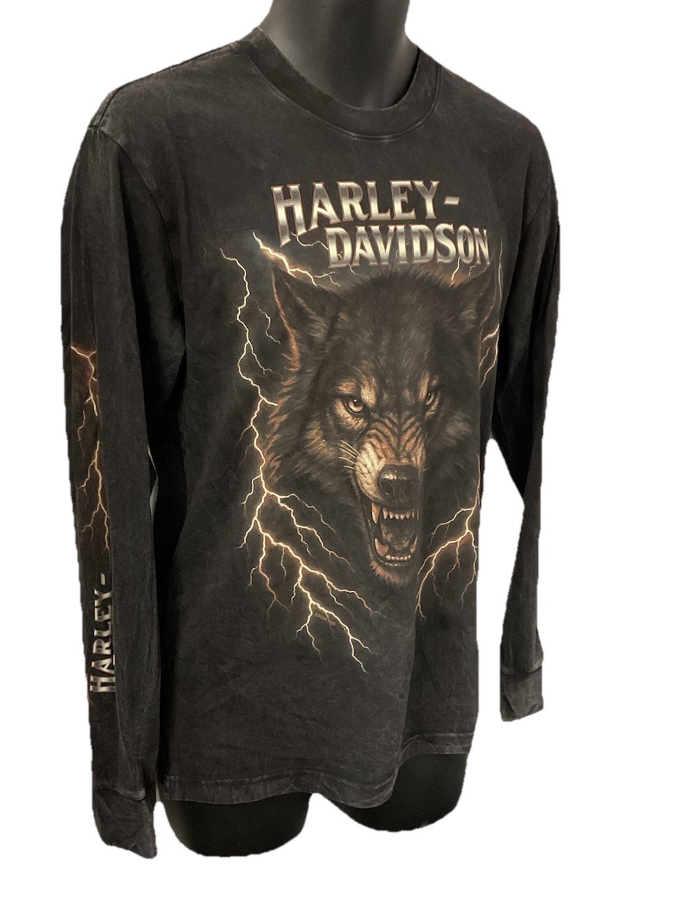 Harley Davidson Men’s Thunder Wolf Long Sleeve T-Shirt Dyed Black 3002882-BLCK