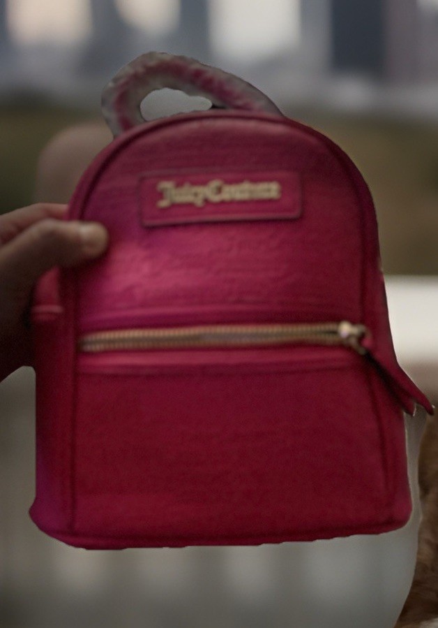 Juicy Couture Pink Logo Embossed Mini Backpack Front Zip Pocket Gold Hardware