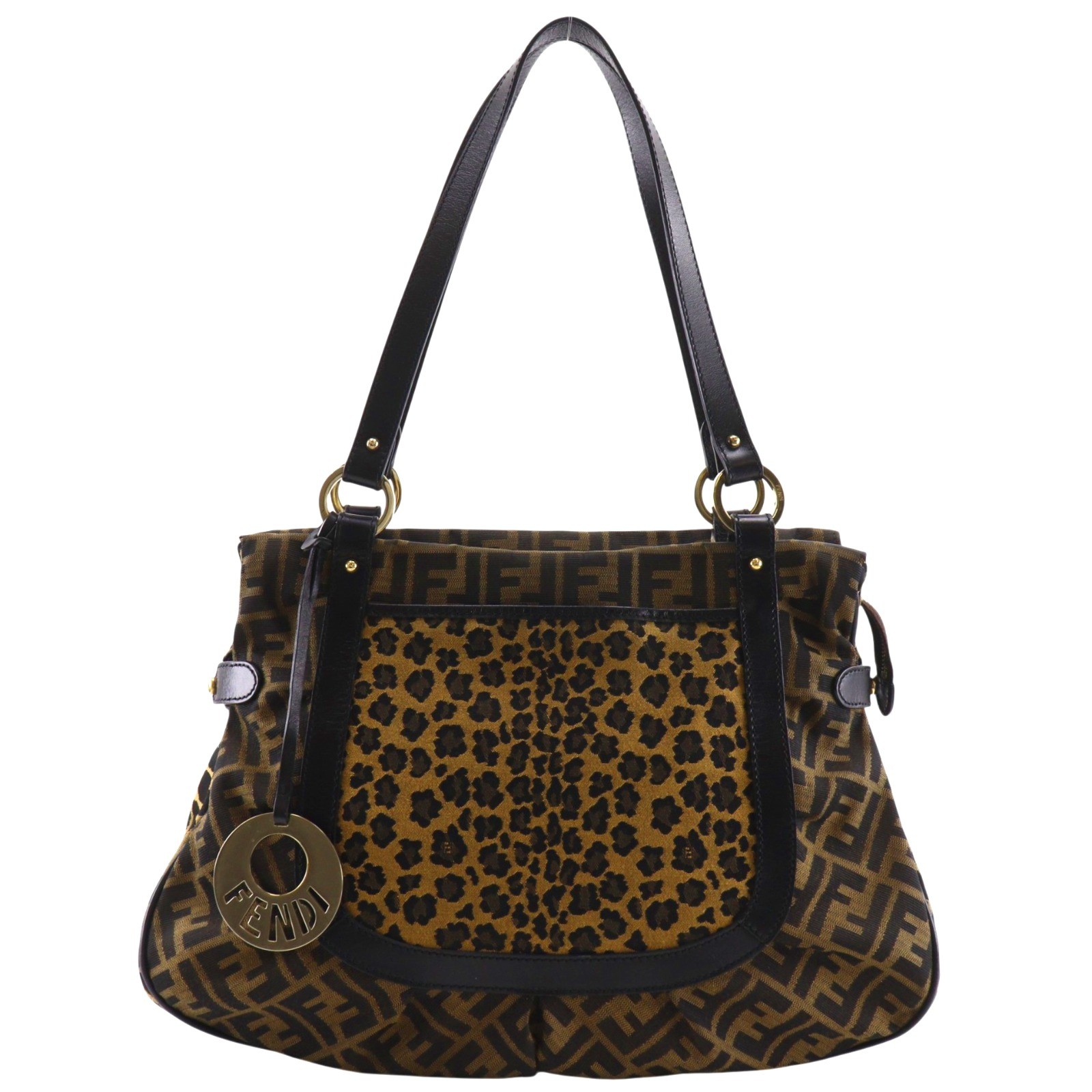 FENDI zucca leopard Tote Bag 8BH629 Brown Nylon canvas Leopard Women