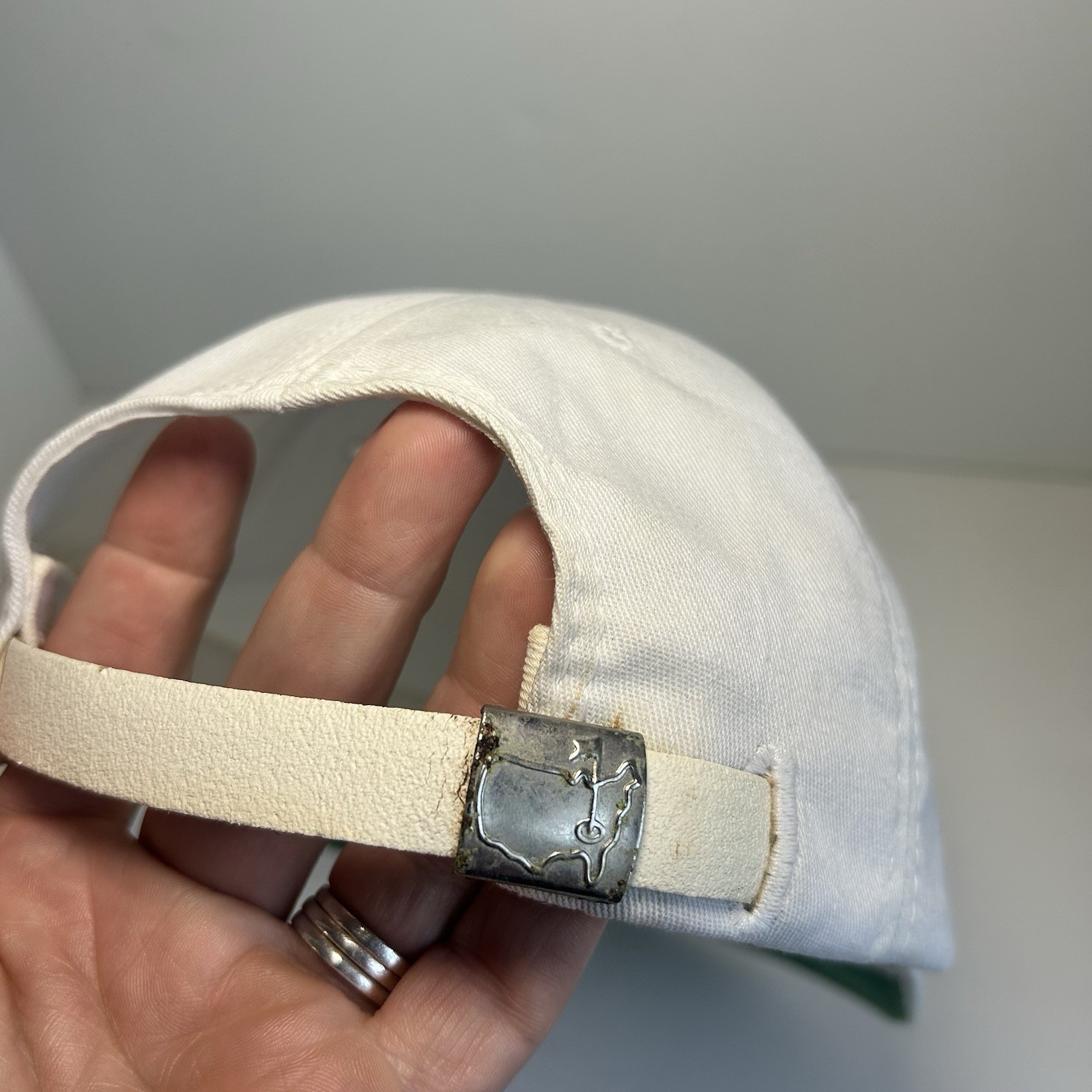 Vintage American Needle Masters Golf Hat White Leather Strapback 90’s RARE