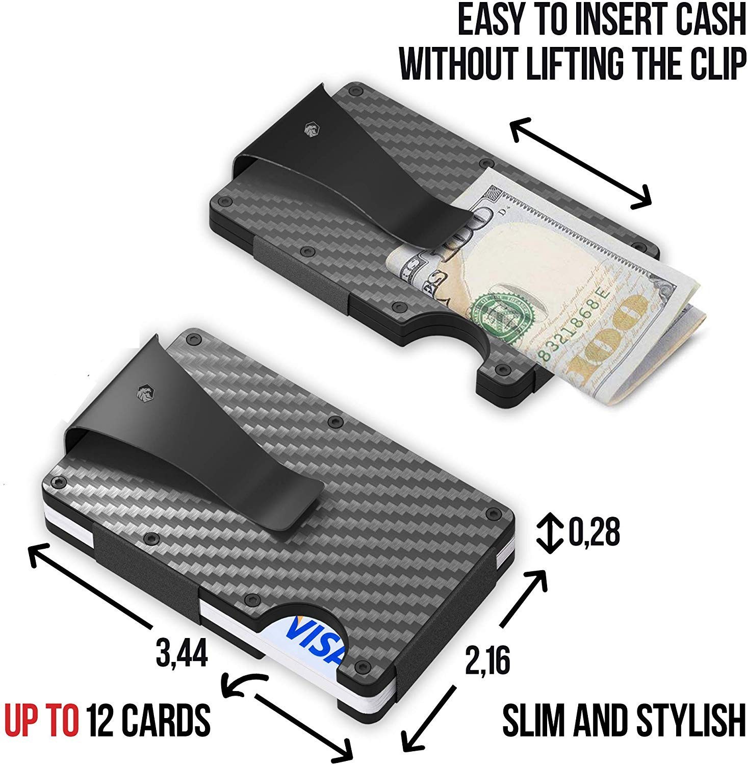 Carbon Fiber Minimalist RFID Blocking Wallet -Slim Metal Credit Card Holder Clip
