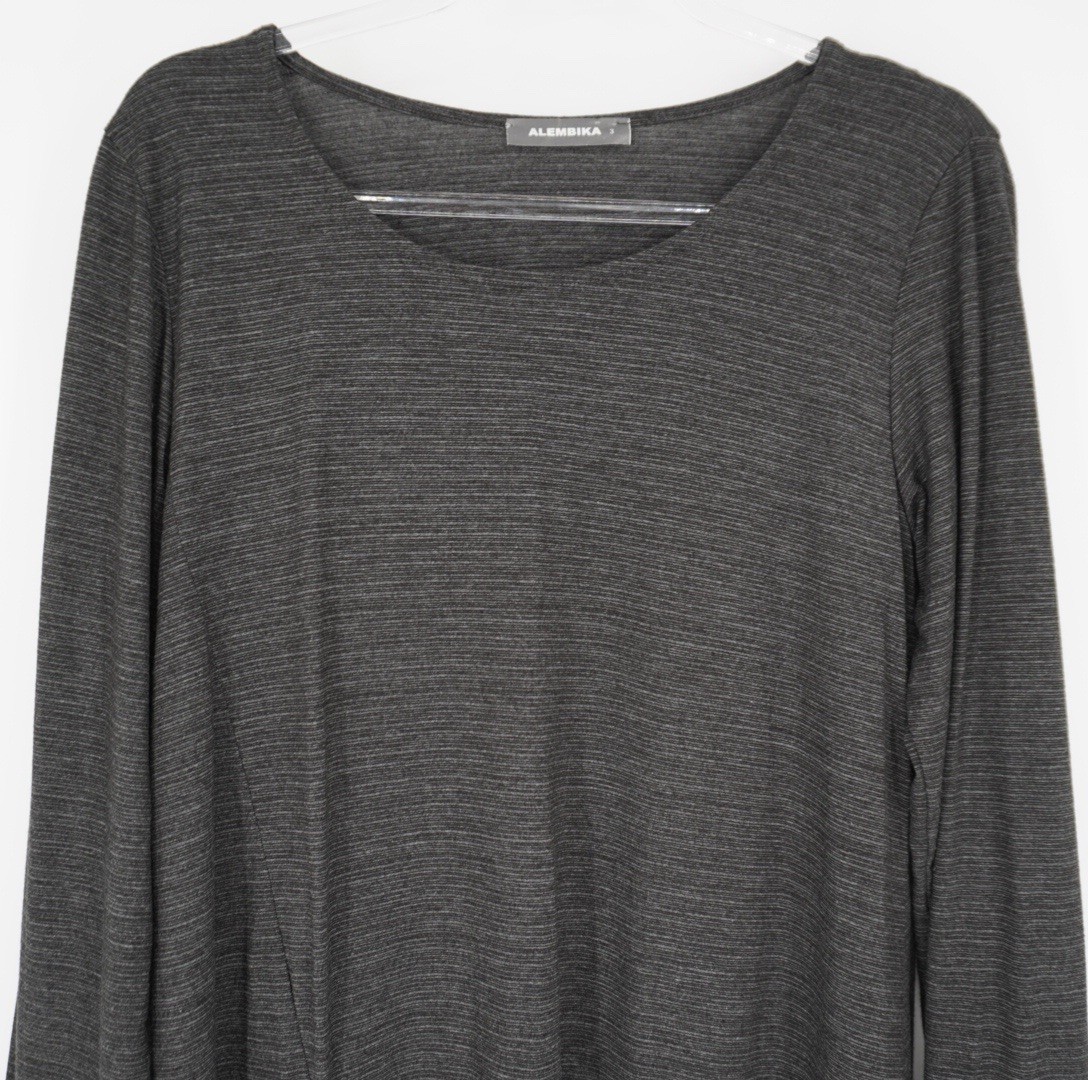 Alembika Top Womens Size 3 Gray Relaxed Flowy Lagenlook Long Tunic Patchwork