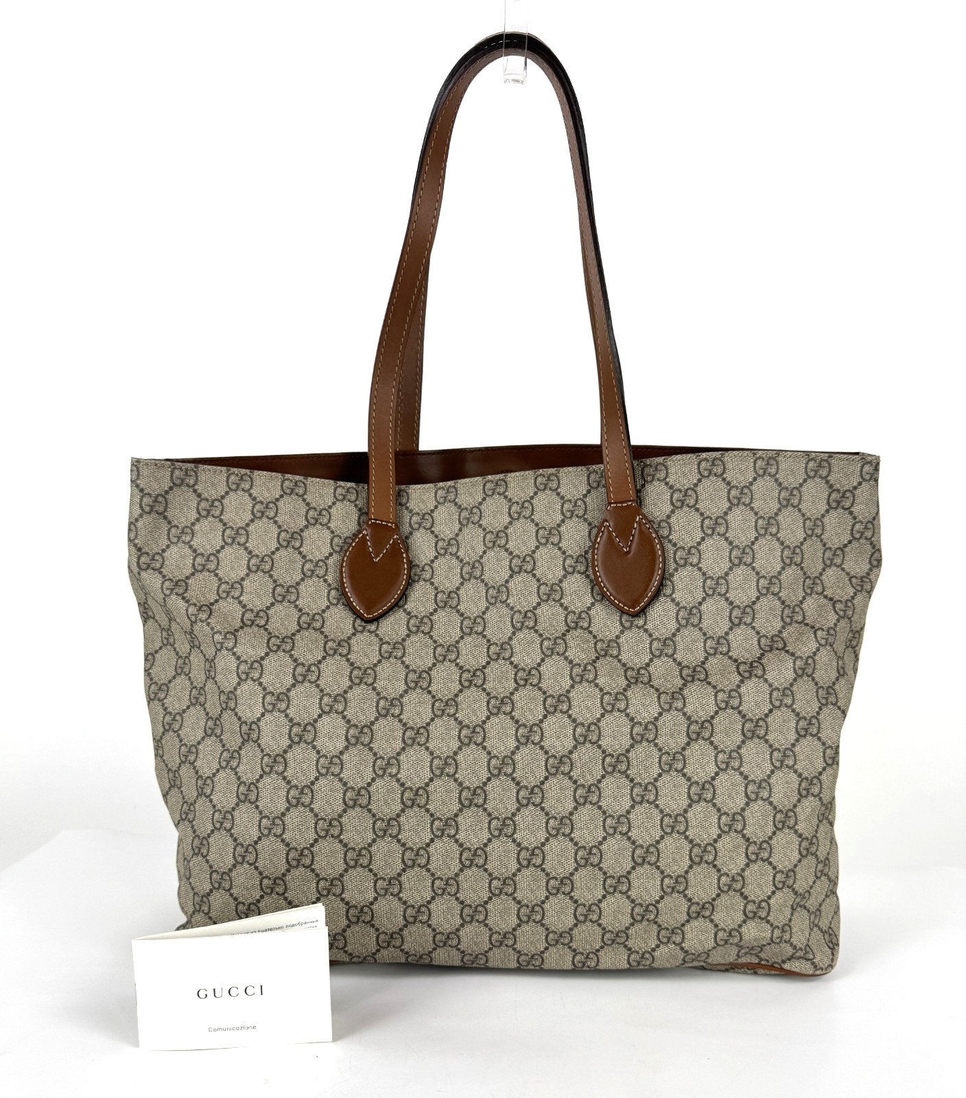 Gucci Auth Large GG Supreme Beige Brown Tote Bag Canvas Leather Monogram Runway