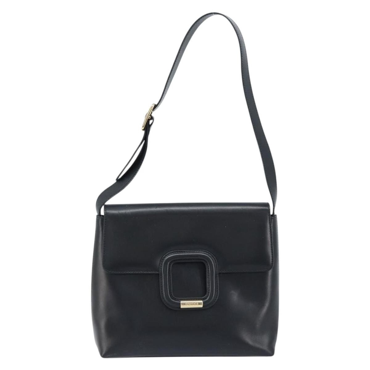 GUCCI Shoulder Bag Leather Black Gold 001 1998 1785 Auth 173859
