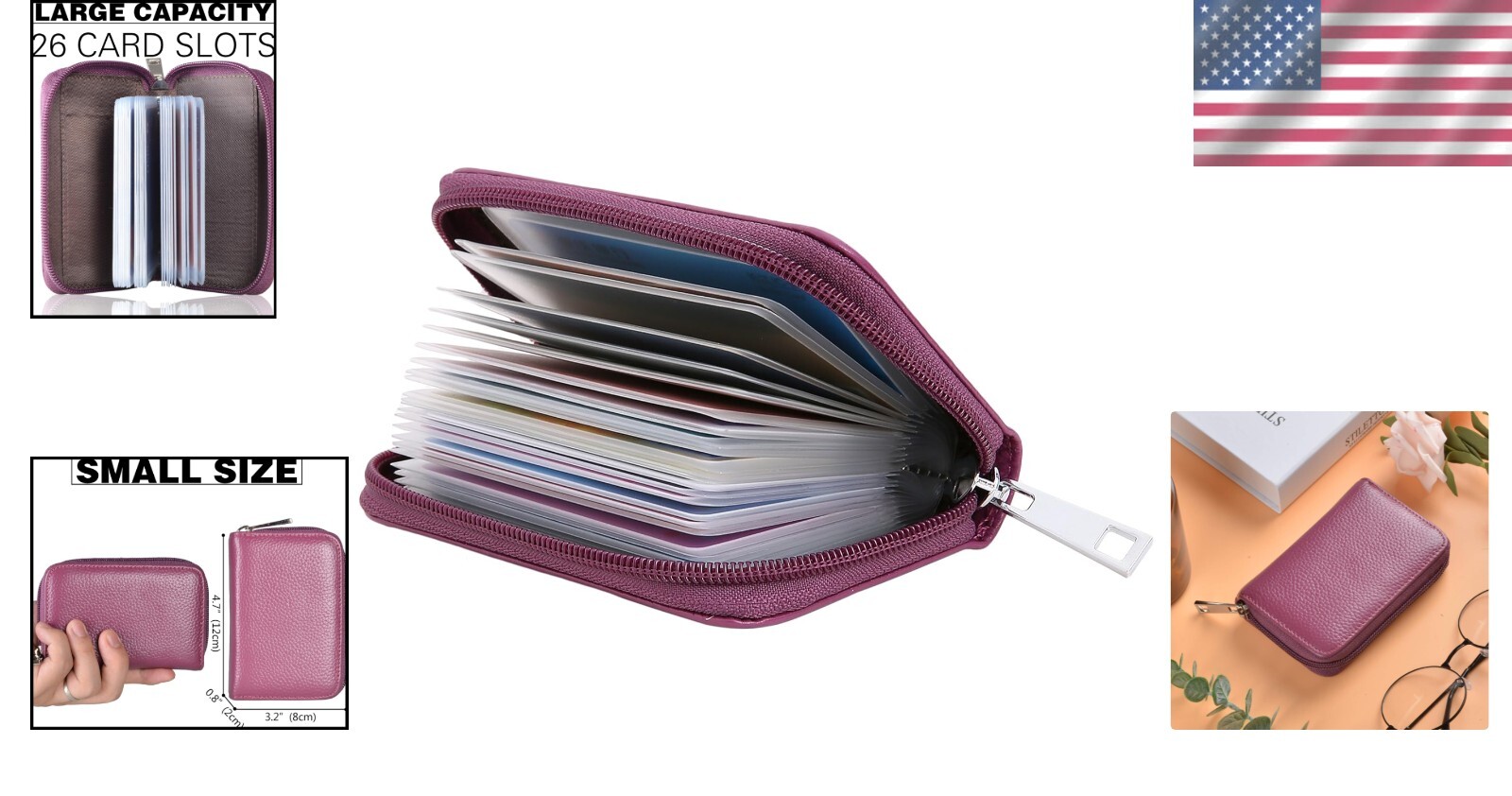 Luxurious Genuine Leather Zipper Wallet with 26 Card Slots – RFID Blocking