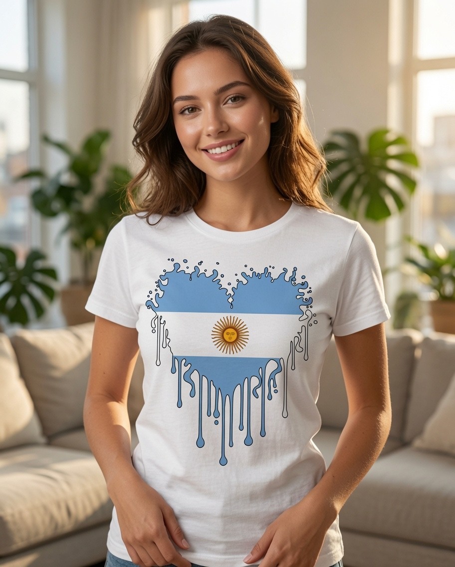 Argentina Heart Flag Shirt Dripping Paint Soccer Fan Tee Love Argentina Unisex