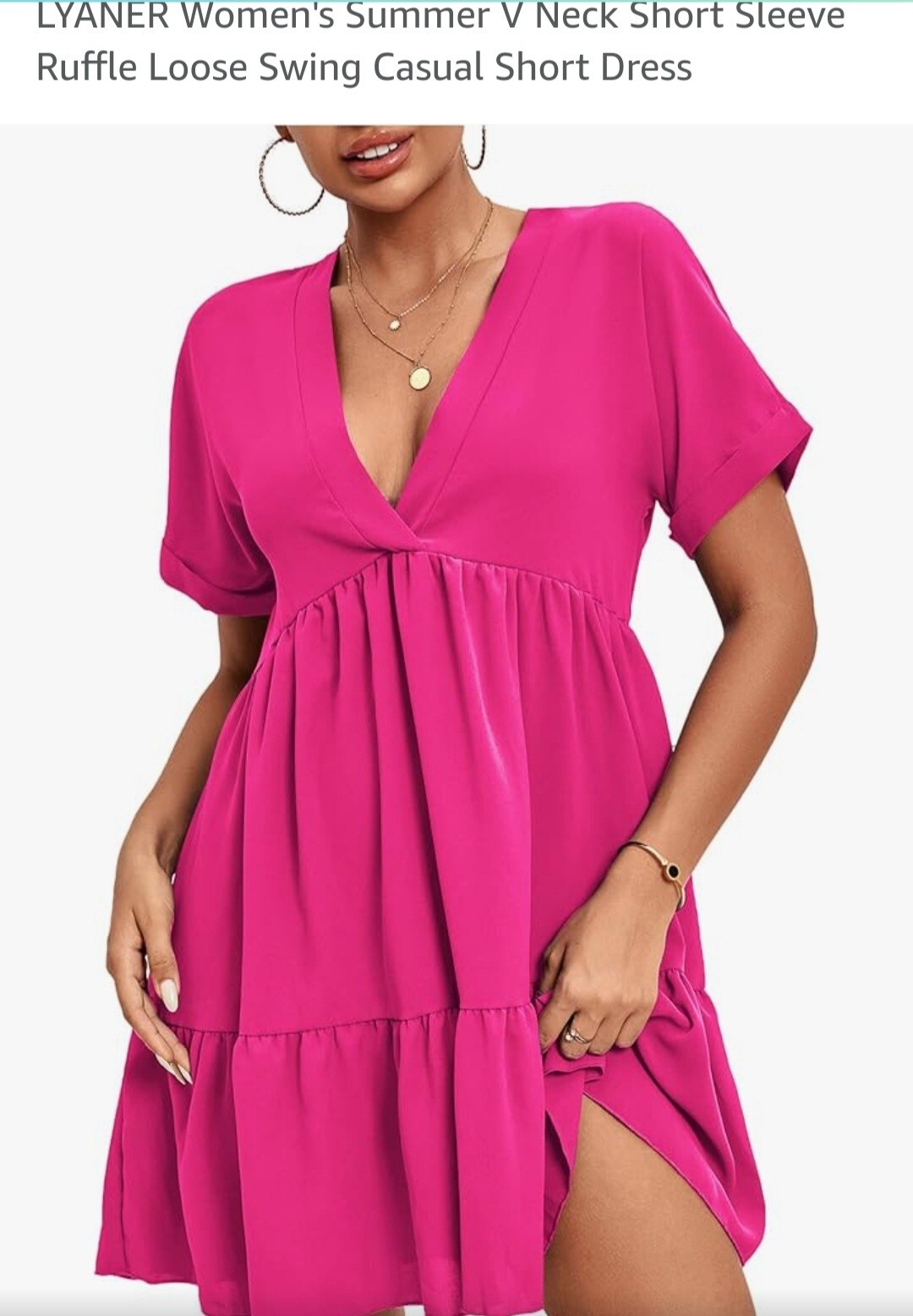 Lyaner Women’s Summer Smock Pleated Mini Dress Ladies V Neck