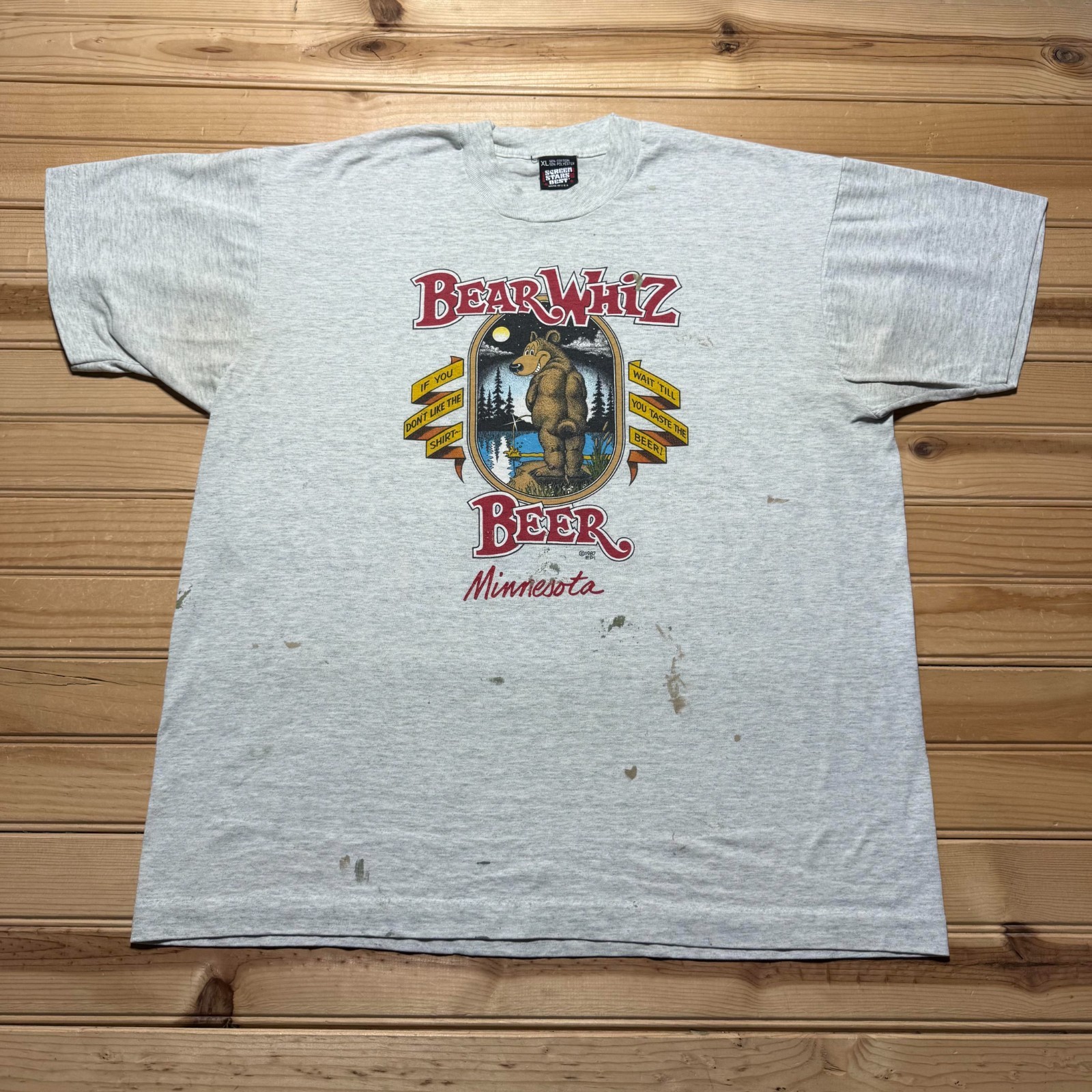 Vintage 1987 Bear Whiz Beer Minnesota Graphic Funny Humor Novelty T-Shirt USA XL