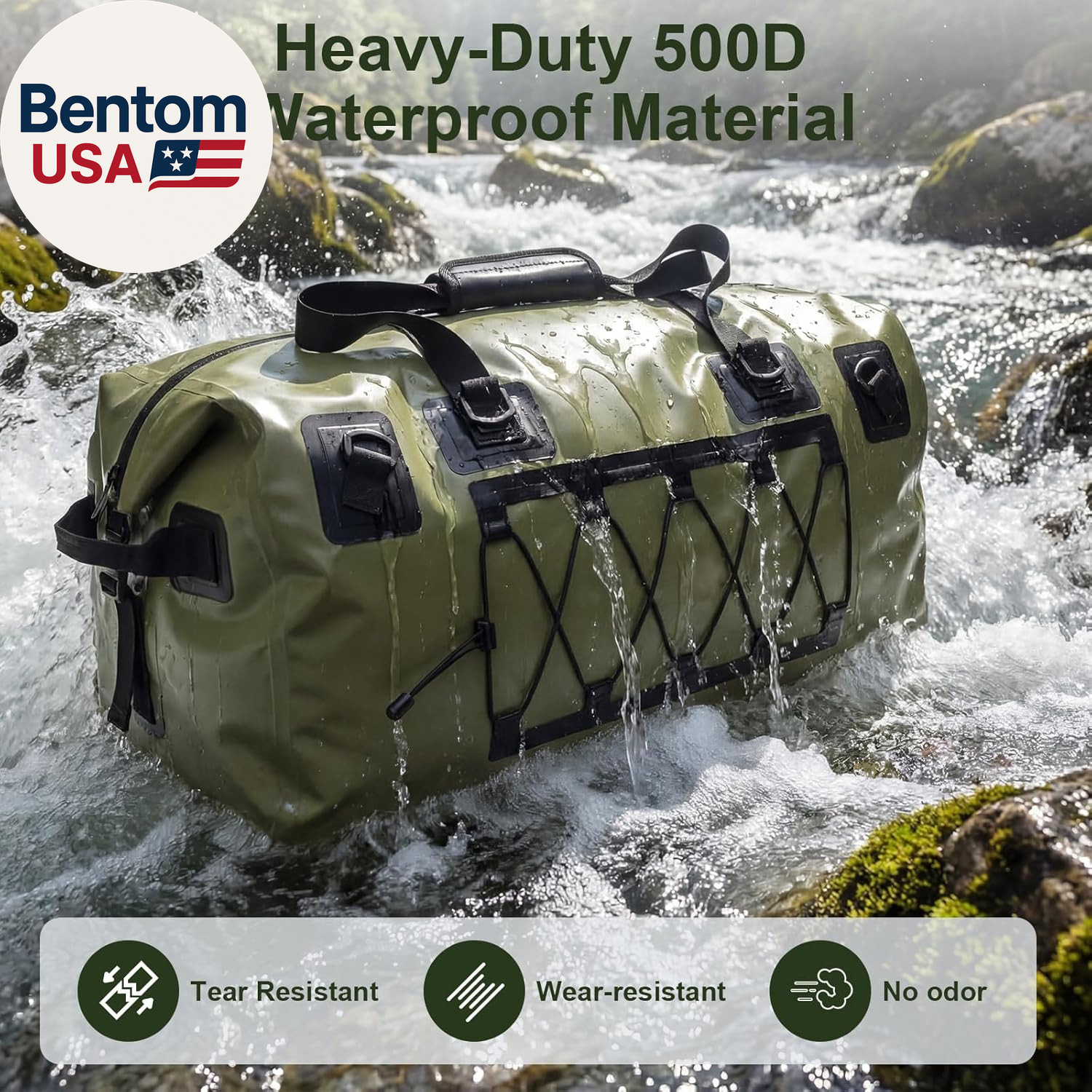 Waterproof Duffel Bag, 70L Large Motorcycle Dry Backpack, Heavy-Duty Roll Top Wa