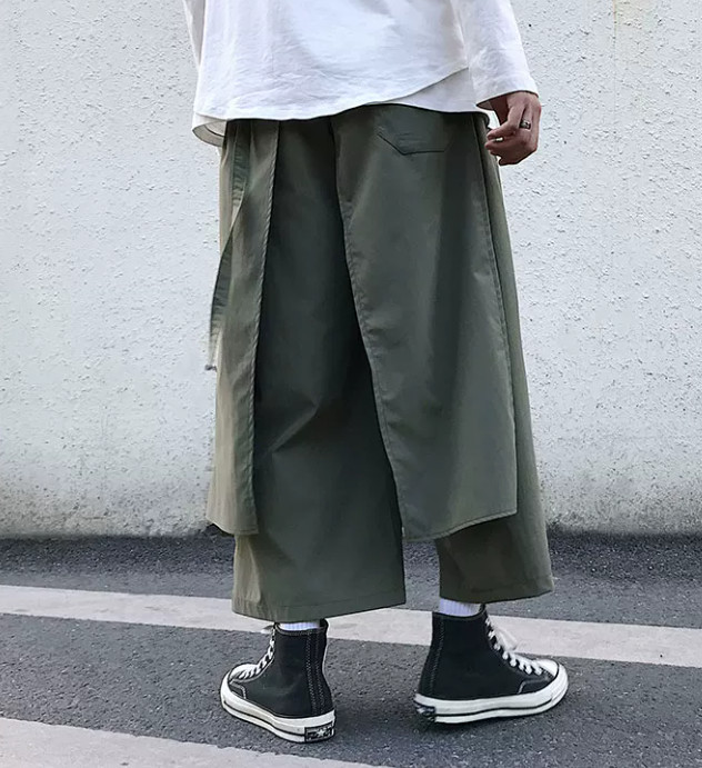 Dark Men’s Pantskirt Wide Leg Trousers Straight Leg Loose Fit 3/4 Pants sTREET