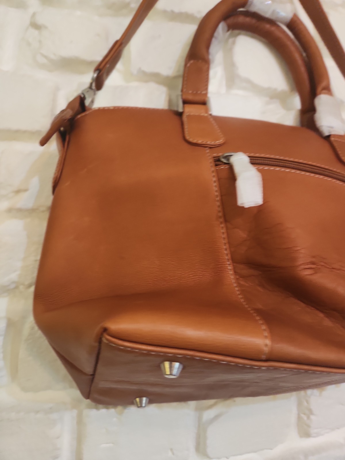 Le Donne All Leather Rich Tan Shoulder Top Handle Satchel Purse