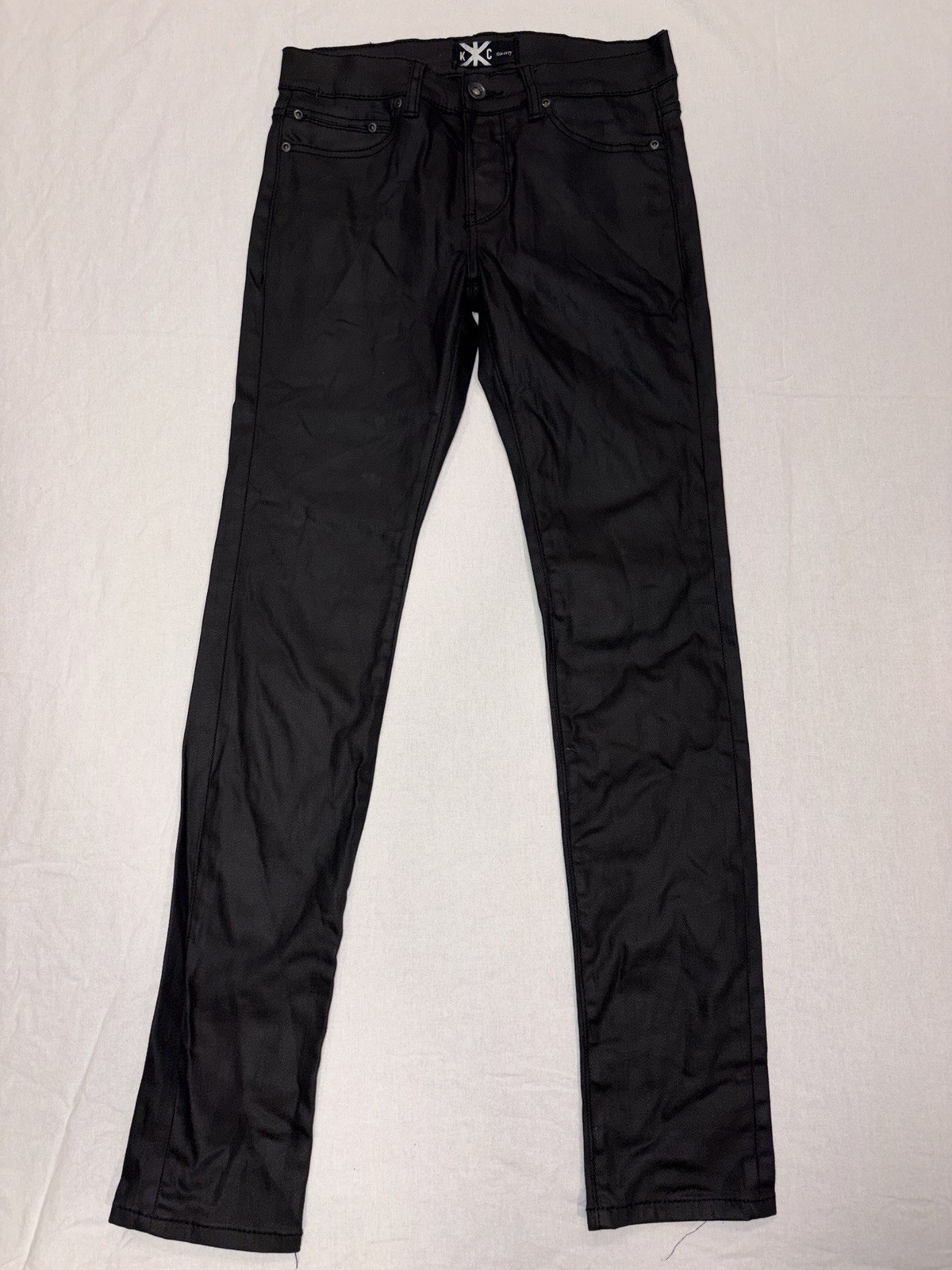 Kill City Black Waxed Denim Jeans Mens 28×30 Skinny Moto Biker Punk Excellent Co