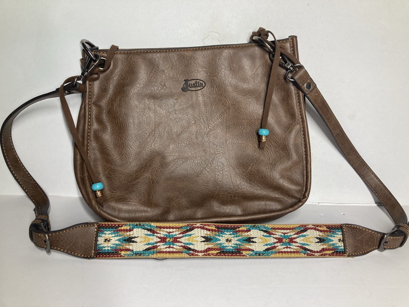 Justin Painted Hair-On Small Shoulder Bag Brown Leather Cowgirl 11 X 3 X 9.75 in