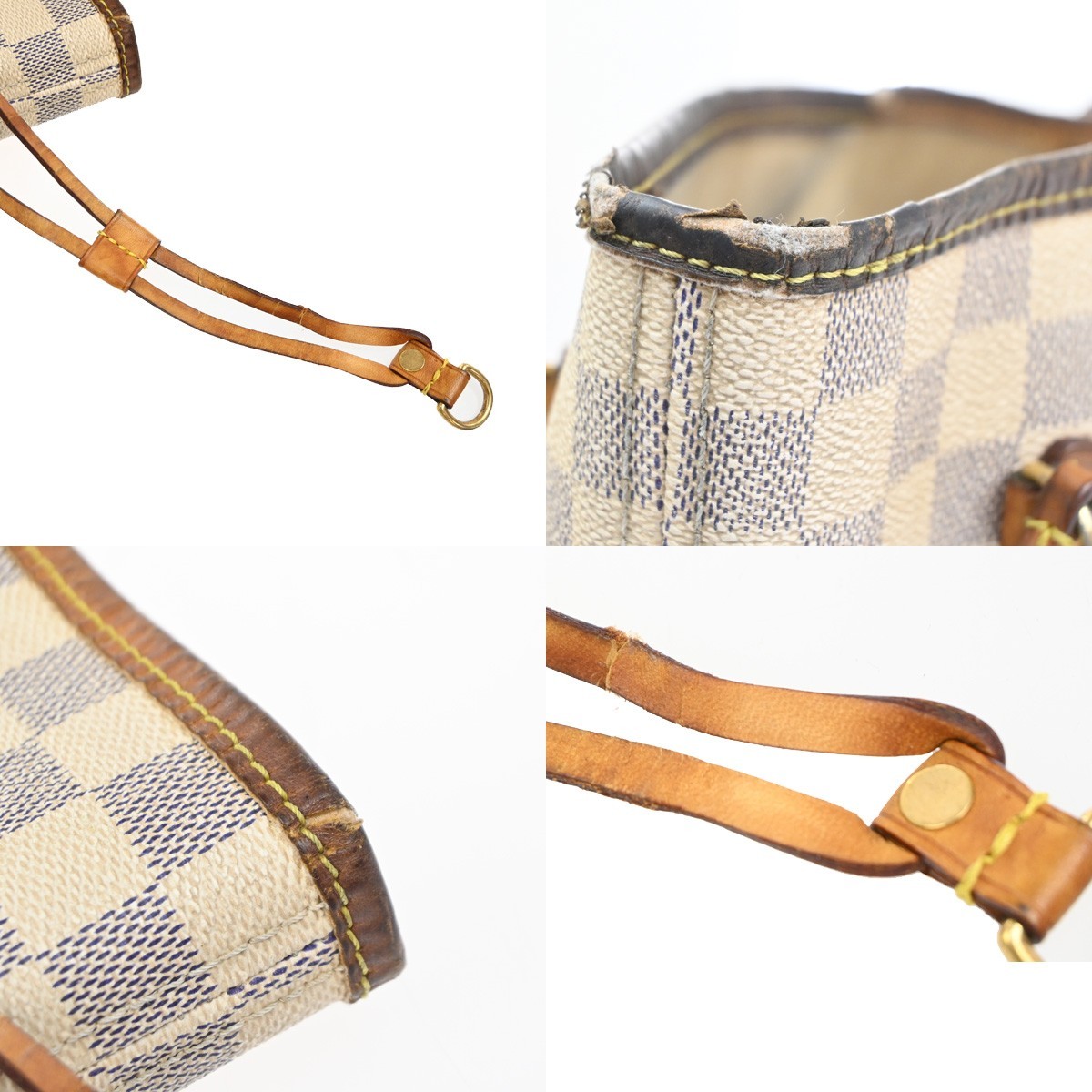 LOUIS VUITTON Neverfull MM Shoulder Bag Damier Azur Leather WE N51107 32MA629