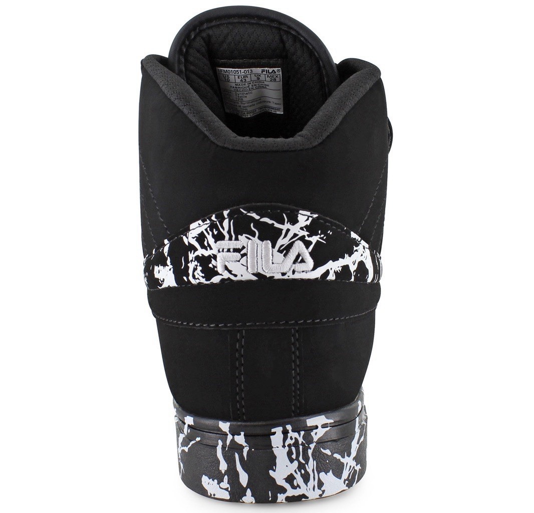 FILA Men’s High Top Sneaker Black/White Lace-Up Strap Splatter