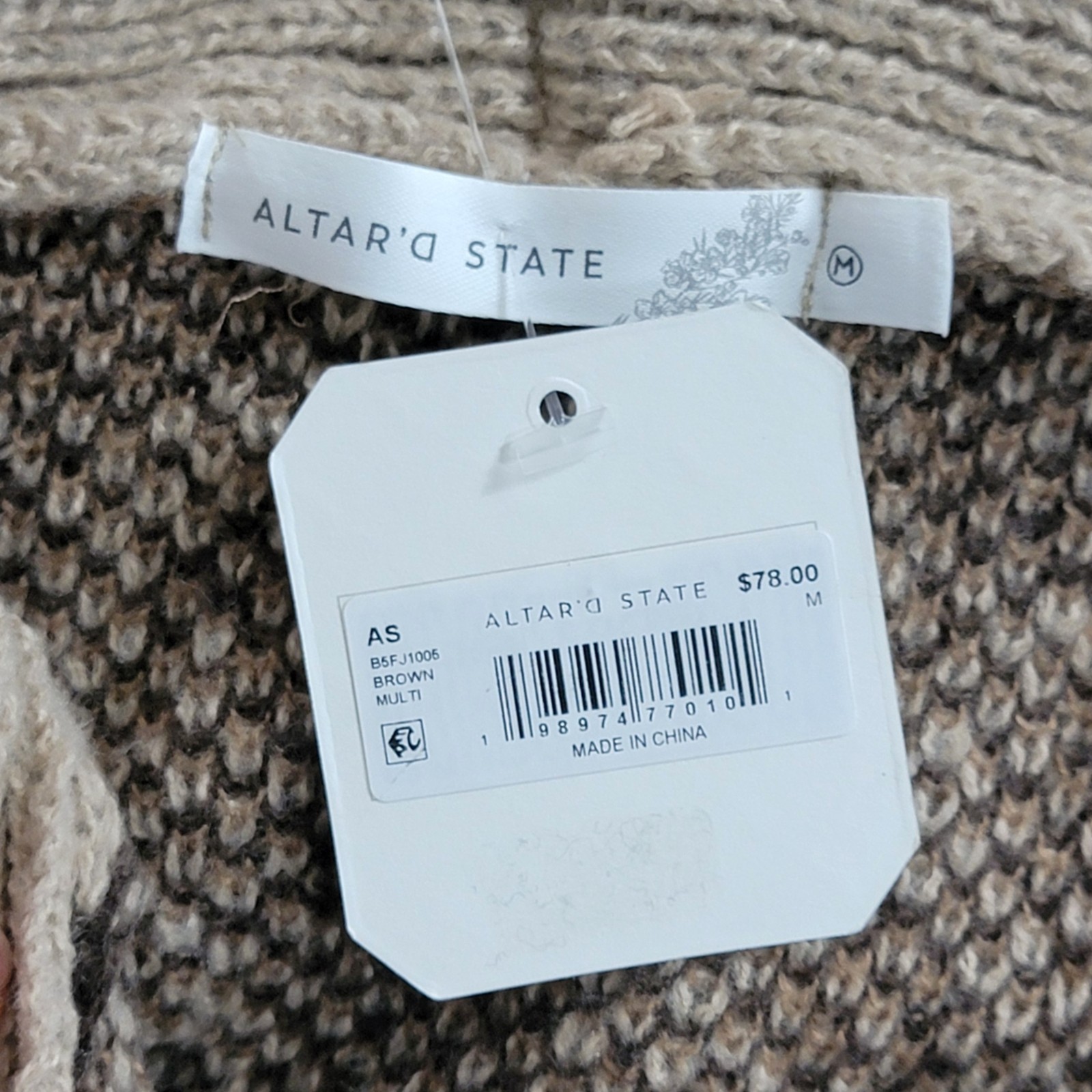 Altar’d State Sweater Womens Medium Brown Argyle Shawl Collar Grandpa Cardigan