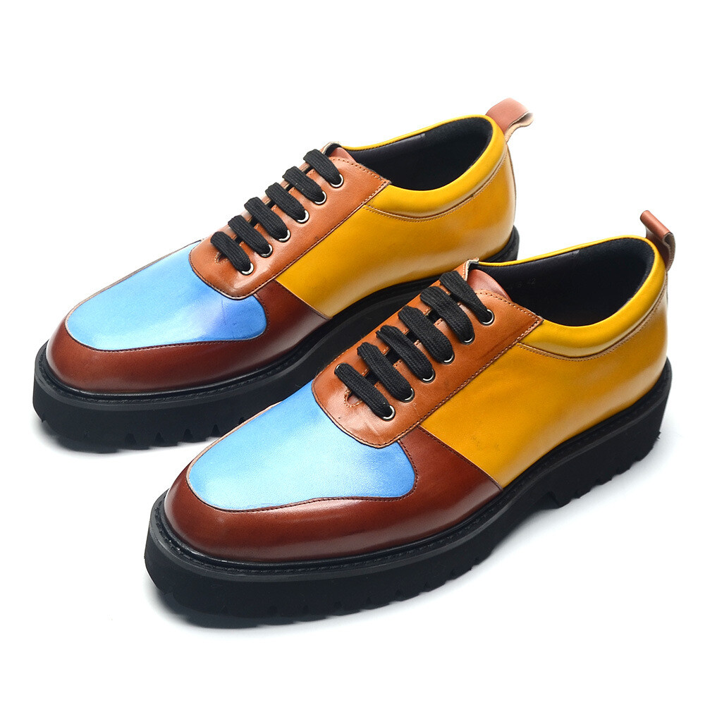 Men’s Colorblock Platform Dress Formal Casual Real Leather Shoes British Board