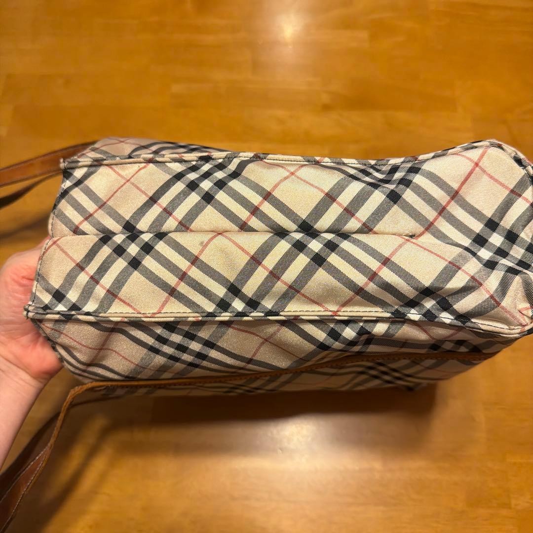 Burberry Nova Check Nylon Tote Bag Leather Handles Used, 8x11x11.4 in