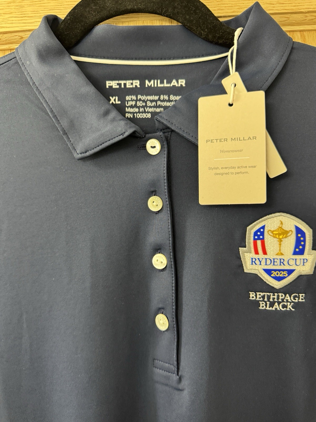Peter Millar 2025 Ryder Cup Short Sleeve Button Polo Womens XL Bethpage Black NY
