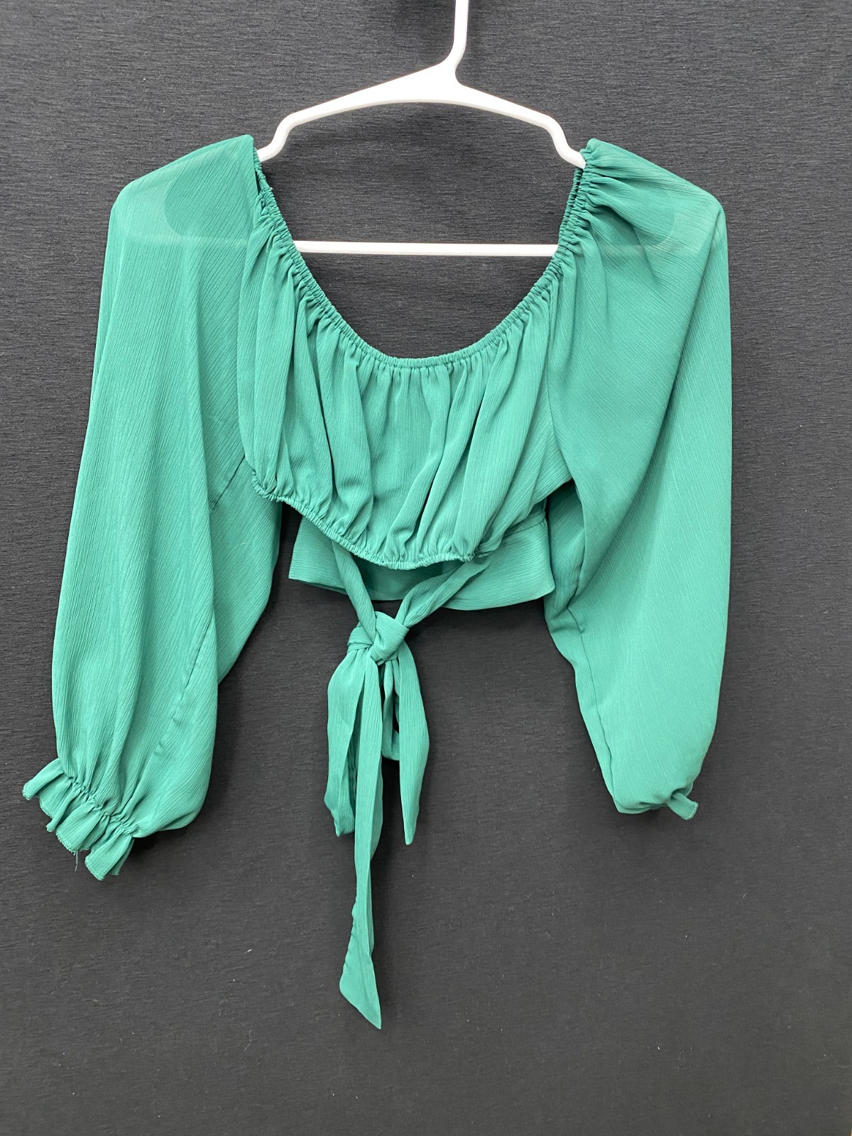 Lyaner Green Cropped Off the Shoulder Blouse, Size: L B36